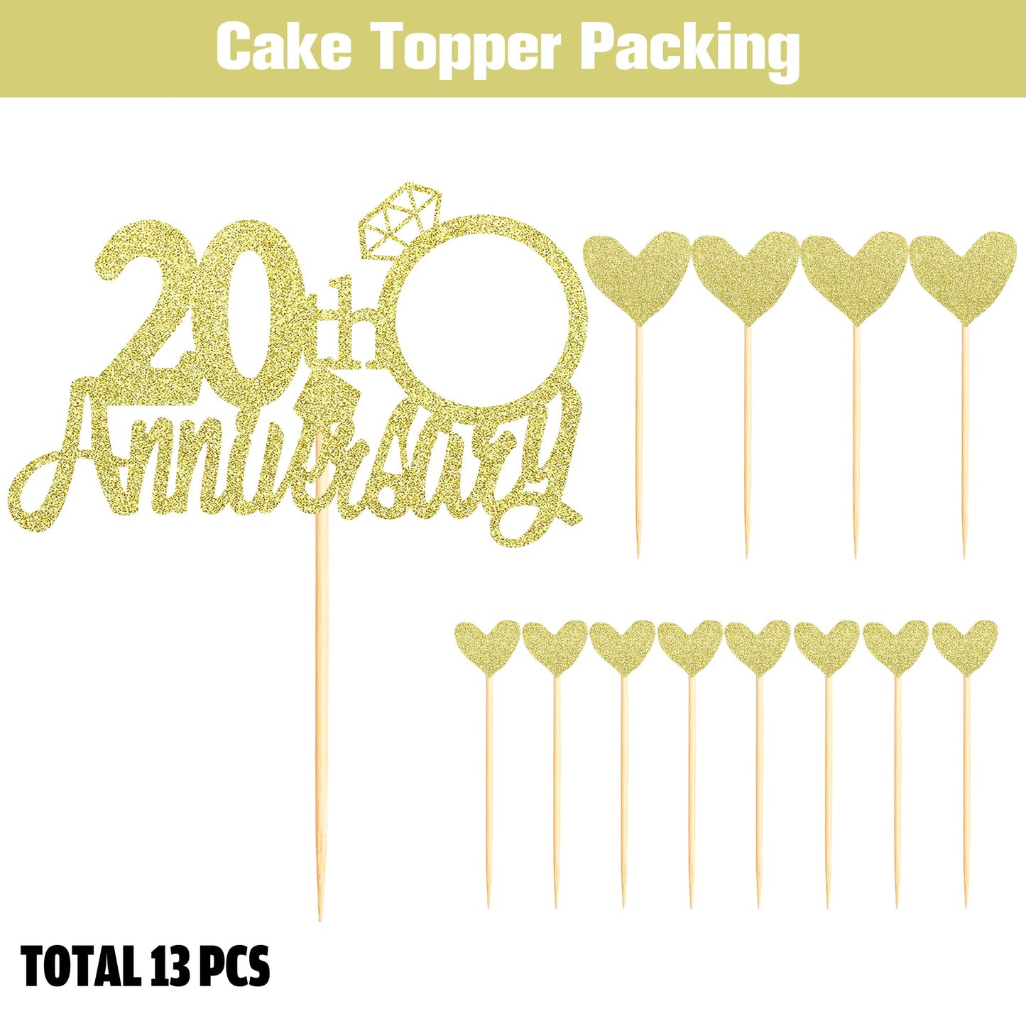 Sumerk 13 PCS Gold Glitter 55th Anniversary Cake Topper Happy 55th Anniversary Wedding Anniversary Cake Decorations BST220