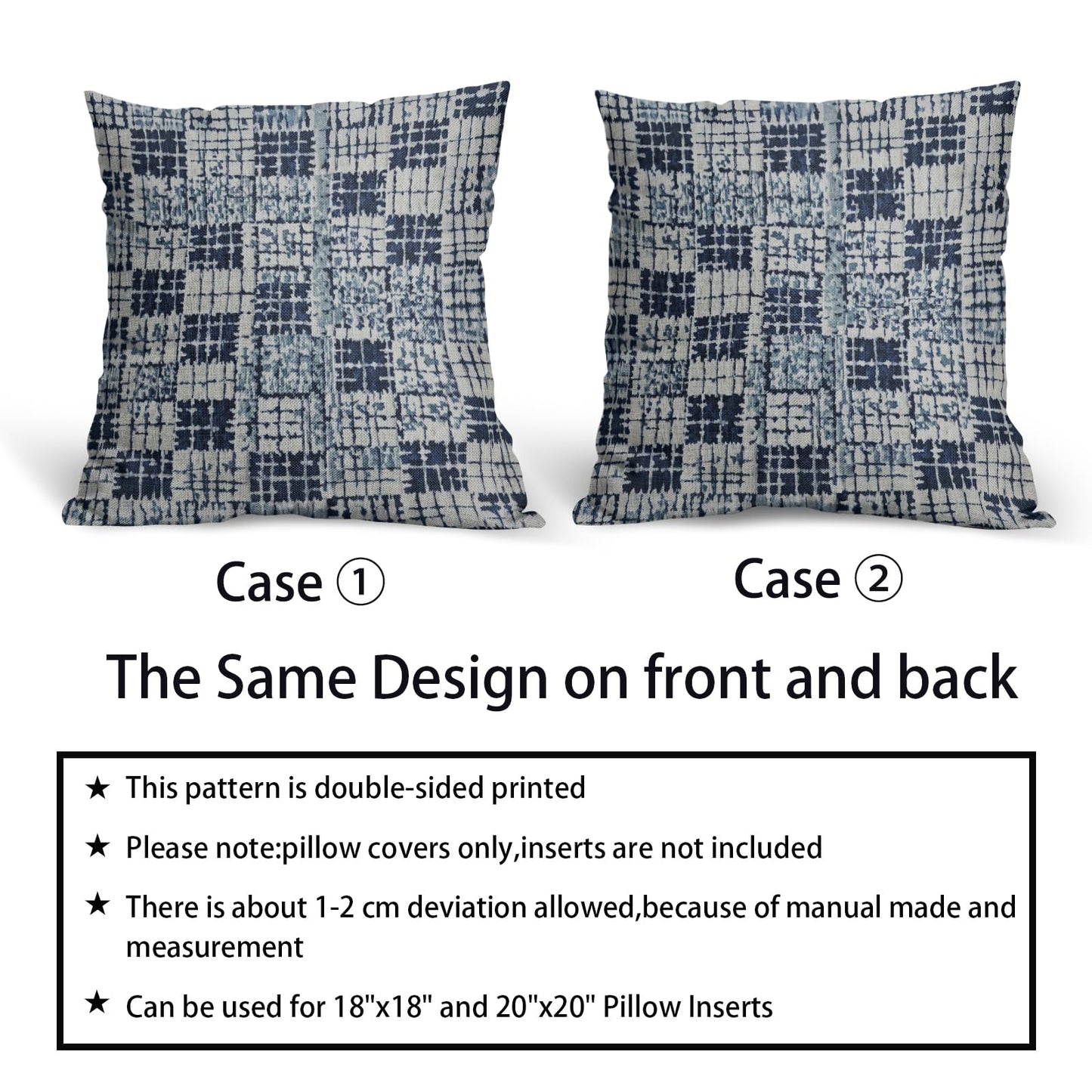 Navy Blue Grey Gray Pillow Covers 18x18 Set of 2 Abstract Plaid Pattern Decorative Outdoor Pillowcases Farmhouse Throw Cushion Case Couch Sofa Bed Decor BST220