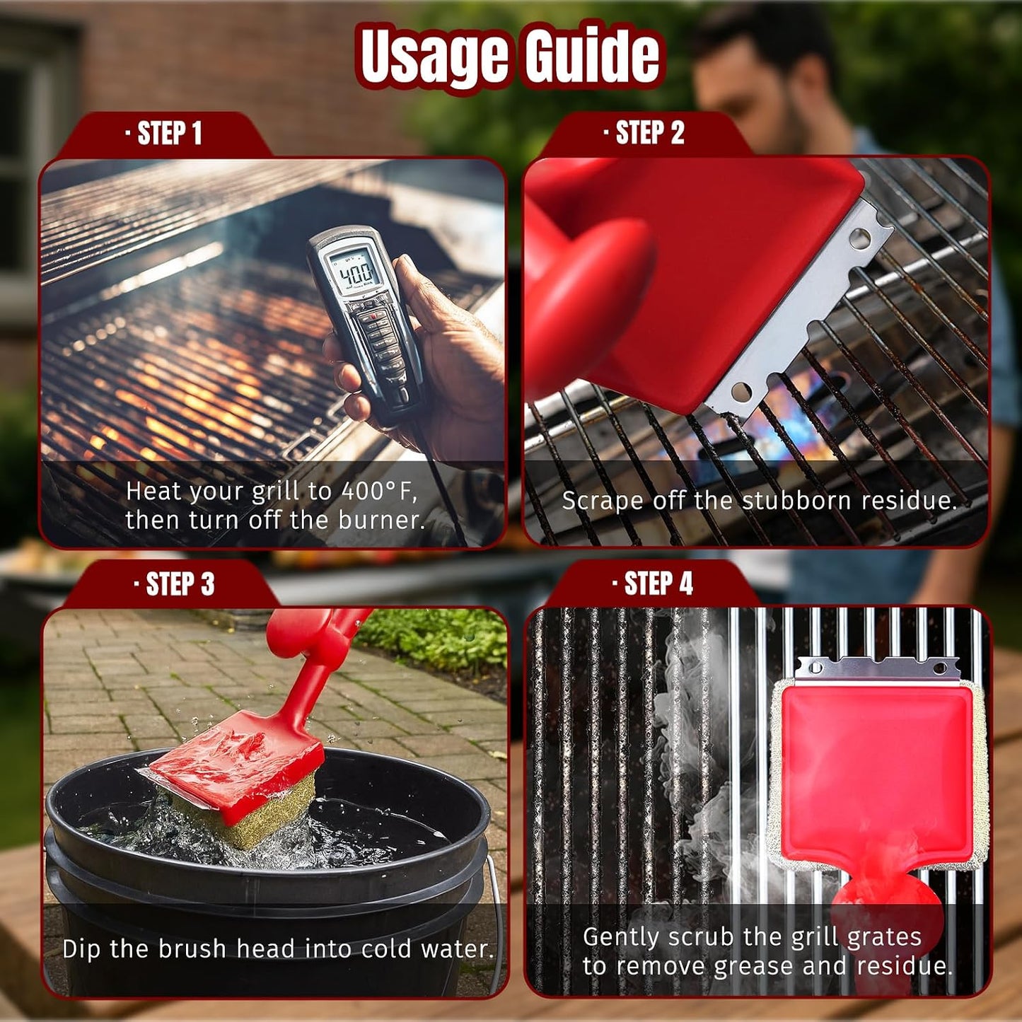 SHINESTAR Grill Brush for Outdoor Grill with 2 Replacement Heads - Cleaning BBQ Grill Brush and Scraper, Grill Brush Bristle Free with Non Metal Bristles, 3-Piece Set for Weber Traeger Grates WN420