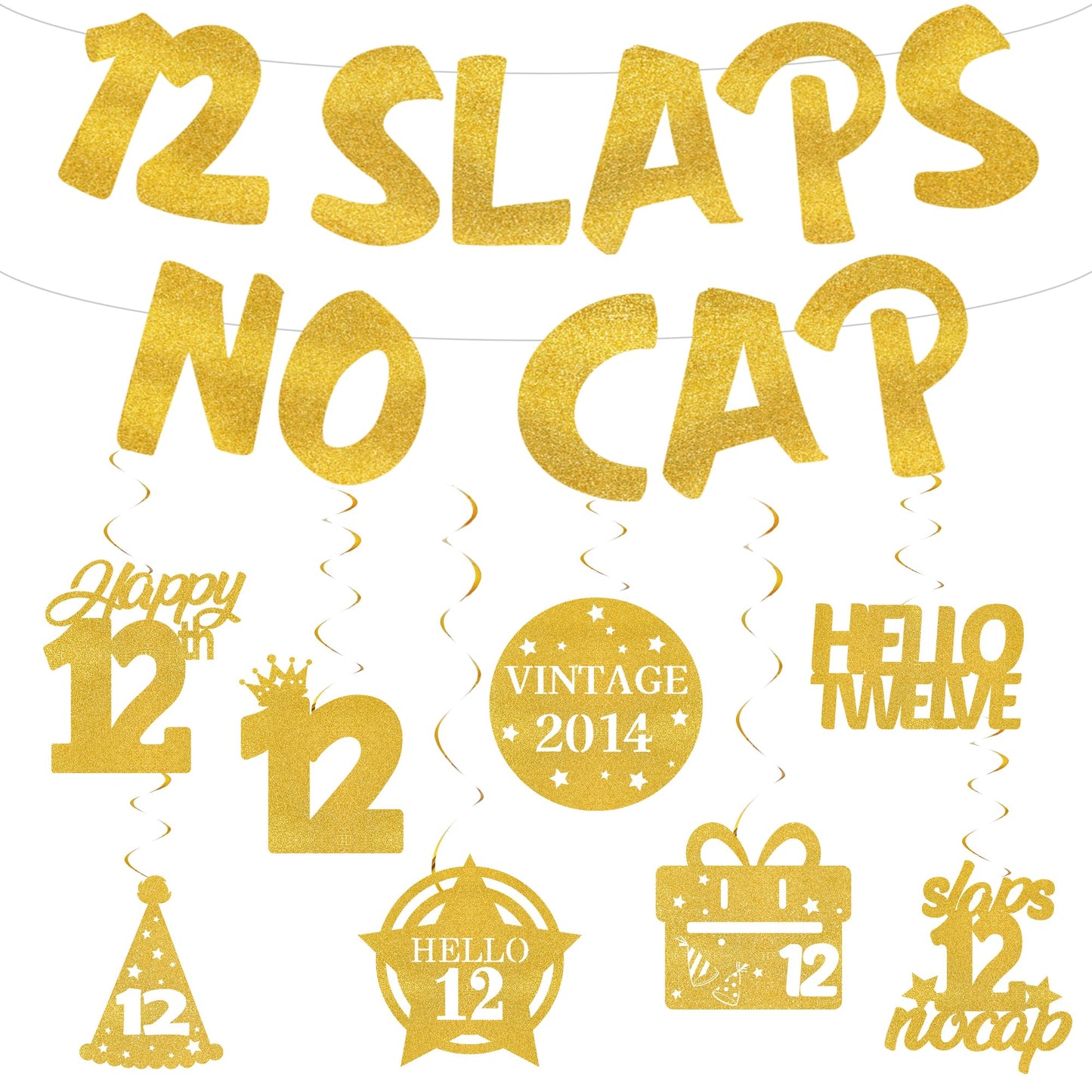 18th Birthday Decorations Banner for Boys - Pre-strung Gold Glitter 18 Slaps No Cap Banner Hanging Swirls, Funny Gen Z Slang 18 Year Old Party Supplies BST220