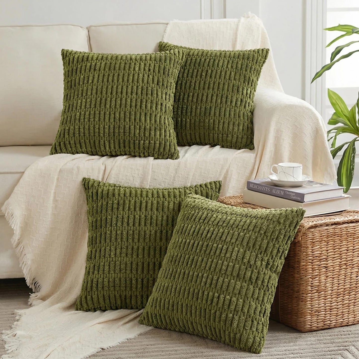 Fancy Homi 4 Packs Decorative Throw Pillow Covers for Living Room Couch Bed, Modern Farmhouse Boho Home Décor Accent Cushion Case, 26" x 26", Peach BST220