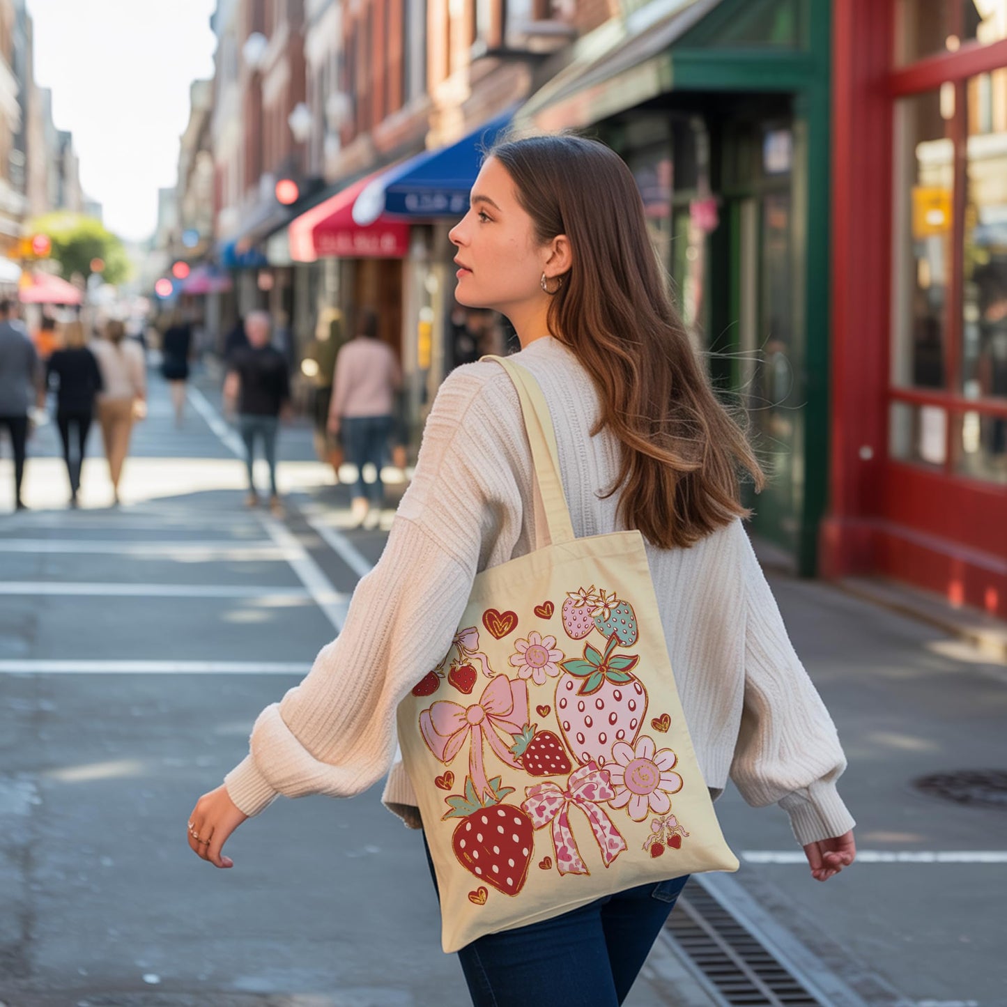 Aesthetic Canvas Tote Bag for Women with Inner Pocket – Cotton Cloth Totes Bag with Pattern BST326H