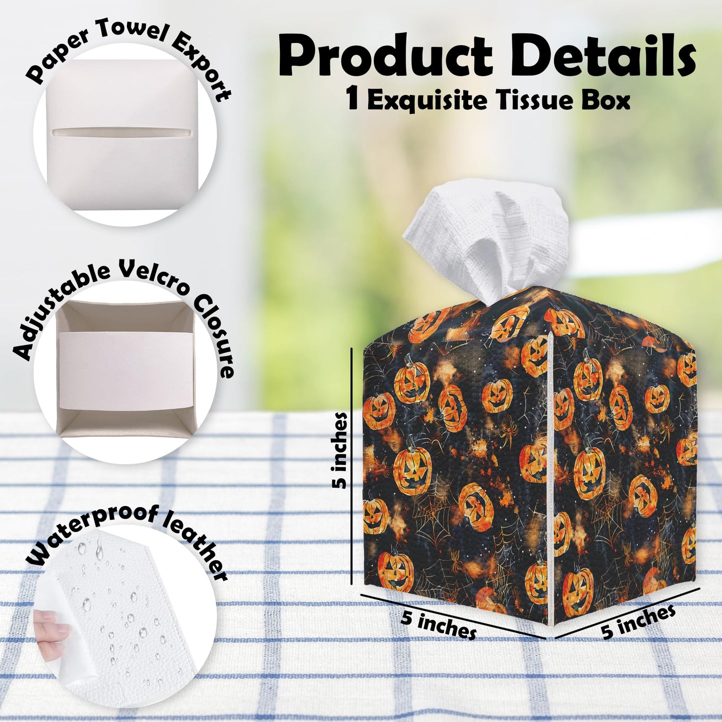 Spooky Tissue Box Cover Square - Ghosts & Bats Tissue Box Holder - Halloween Pumpkin Facial Paper Organizer Dispenser for Home Car Bathroom Office Bedroom Desk Tabletop Supplies & Decor - A11 BST220