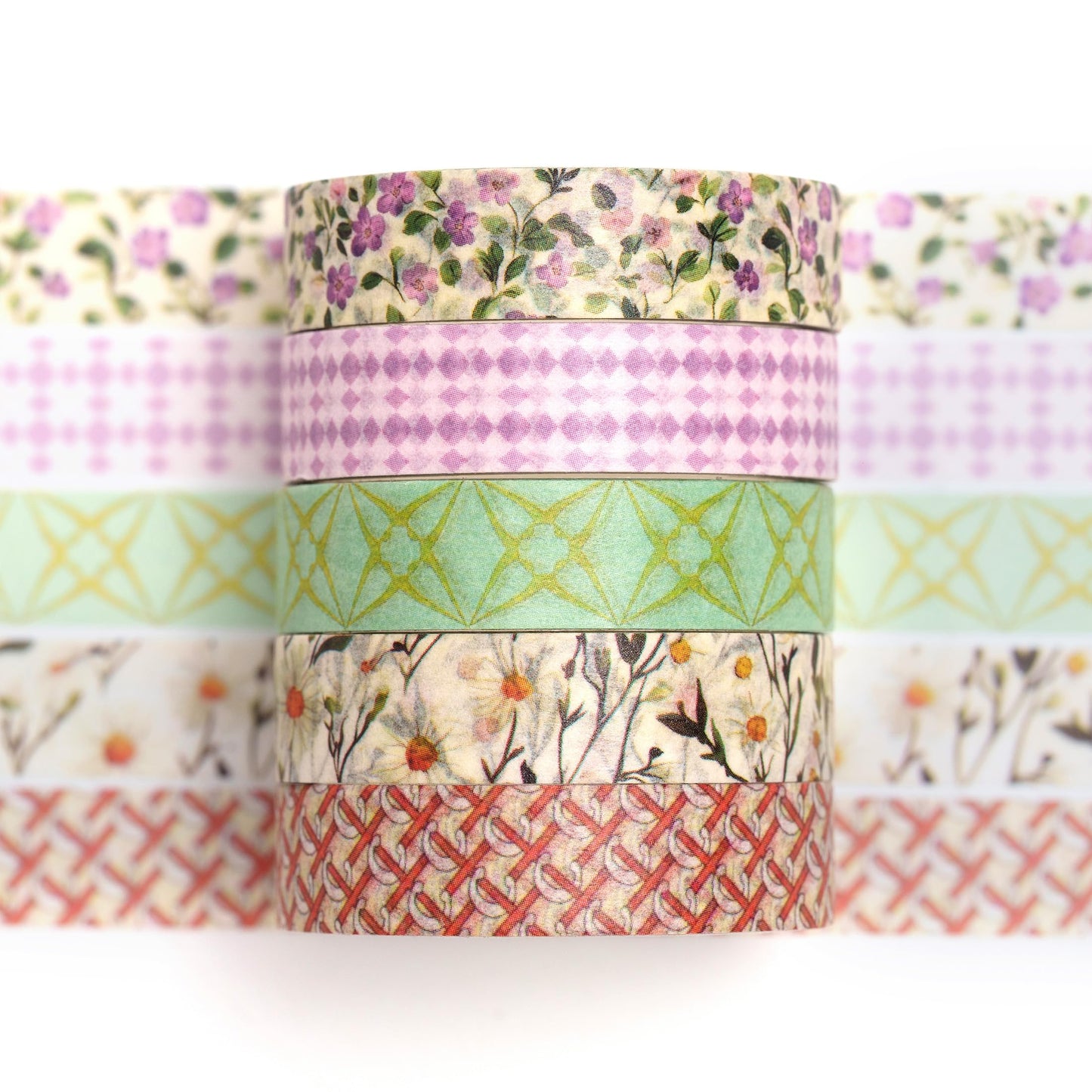 Fantasy Washi Tape Set - 5 Rolls Texture Arts Adhesive Tapes Basic Patterns Decorative Masking Tape Sets for Craft, Kids, Scrapbook, DIY, Gift Wrapping (10-Modern Mosaic) BST220