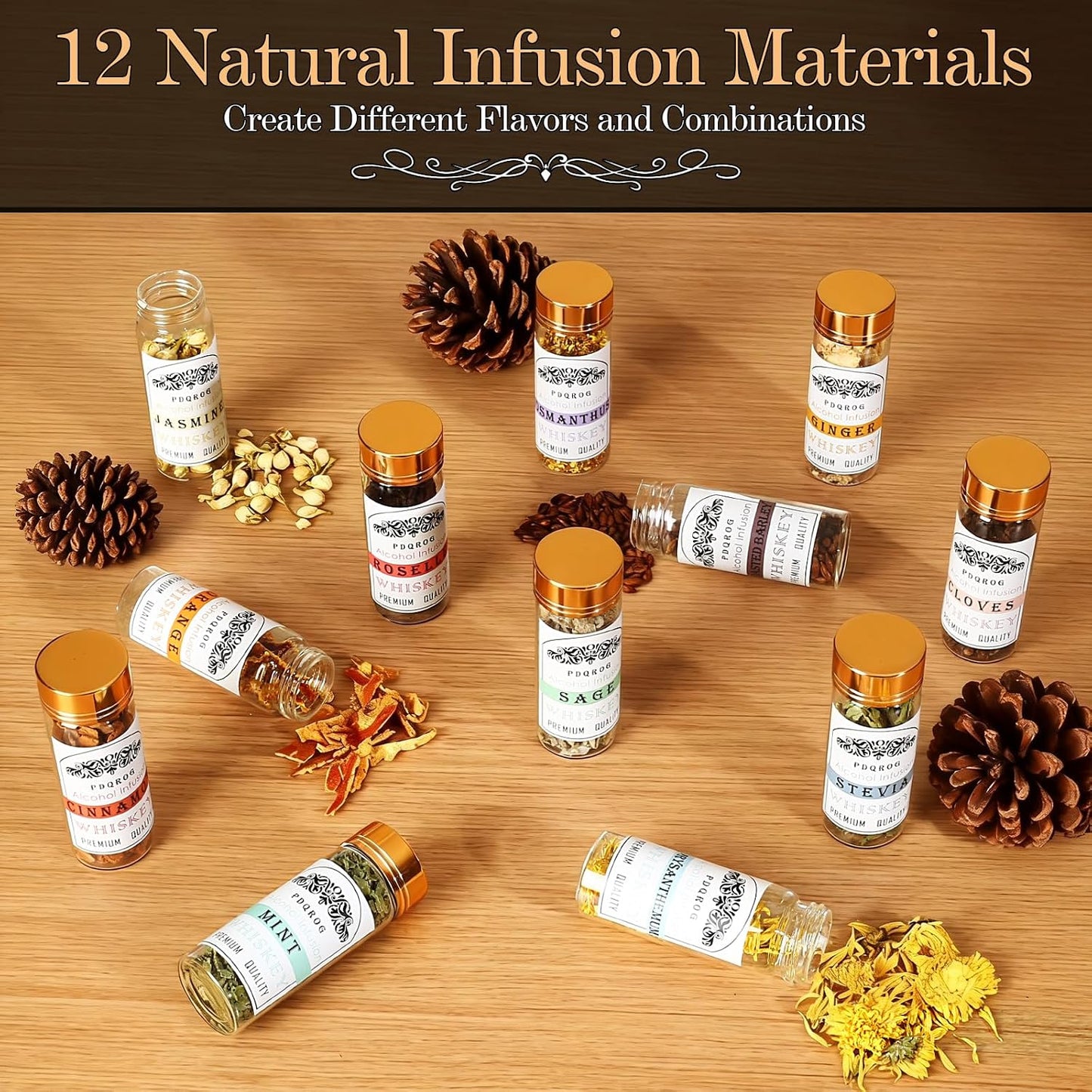 Alcohol Infusion Kit for Infusing Whiskey, Gin, Vodka, Tequila, Rum - DIY Your Own Flavored Spirits with Natural Ingredients - Anniversary, Birthday Gift for Men,Father Day Gifts,Husband WN420