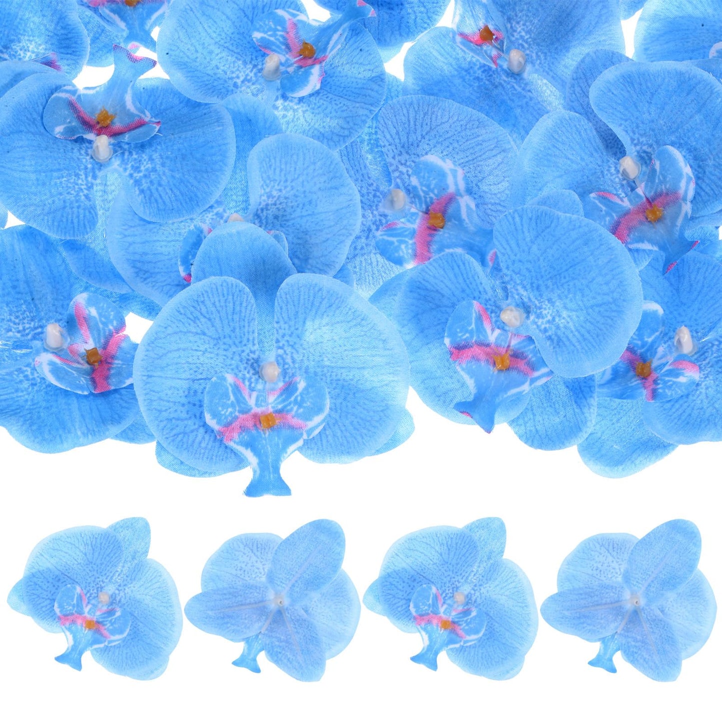 M METERXITY 20-Pack Artificial Orchid Flower Heads, Silk Faux Butterfly Flowers Head for Wedding/Bouquet/Bridal/Party Decor, Fake Phalaenopsis Petals Bulk [2.76 Inch, Dark Purple] BST220