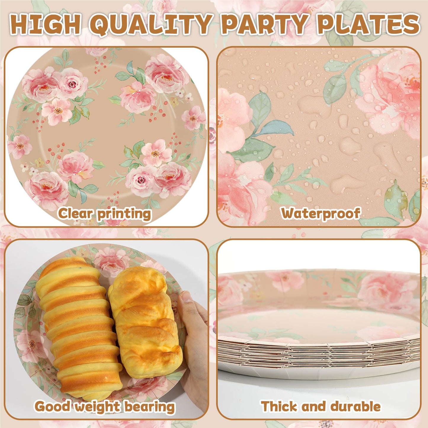 96Pcs Wildflower Party Supplies Floral Themed Paper Plates Napkins Wildflower Butterfly Tableware Disposable Dinnerware Decoration Set for Girls Birthday Wedding Bridal Baby Shower Party Table Decor BST202