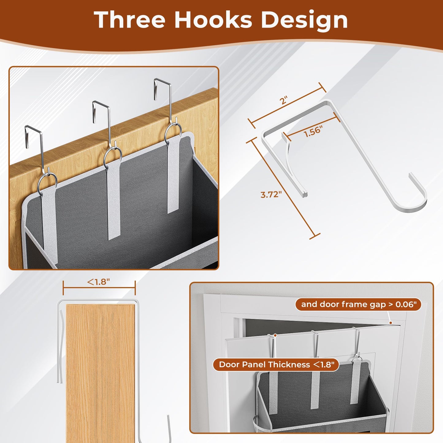 5 Tier Over The Door Organizer - Large Capacity Behind Door Hanging Shelves with 10 Mesh Pockets and Clear Windows, Closet Organizers and Storage for Bathroom, Bedroom, Nursery, Grey BST326H