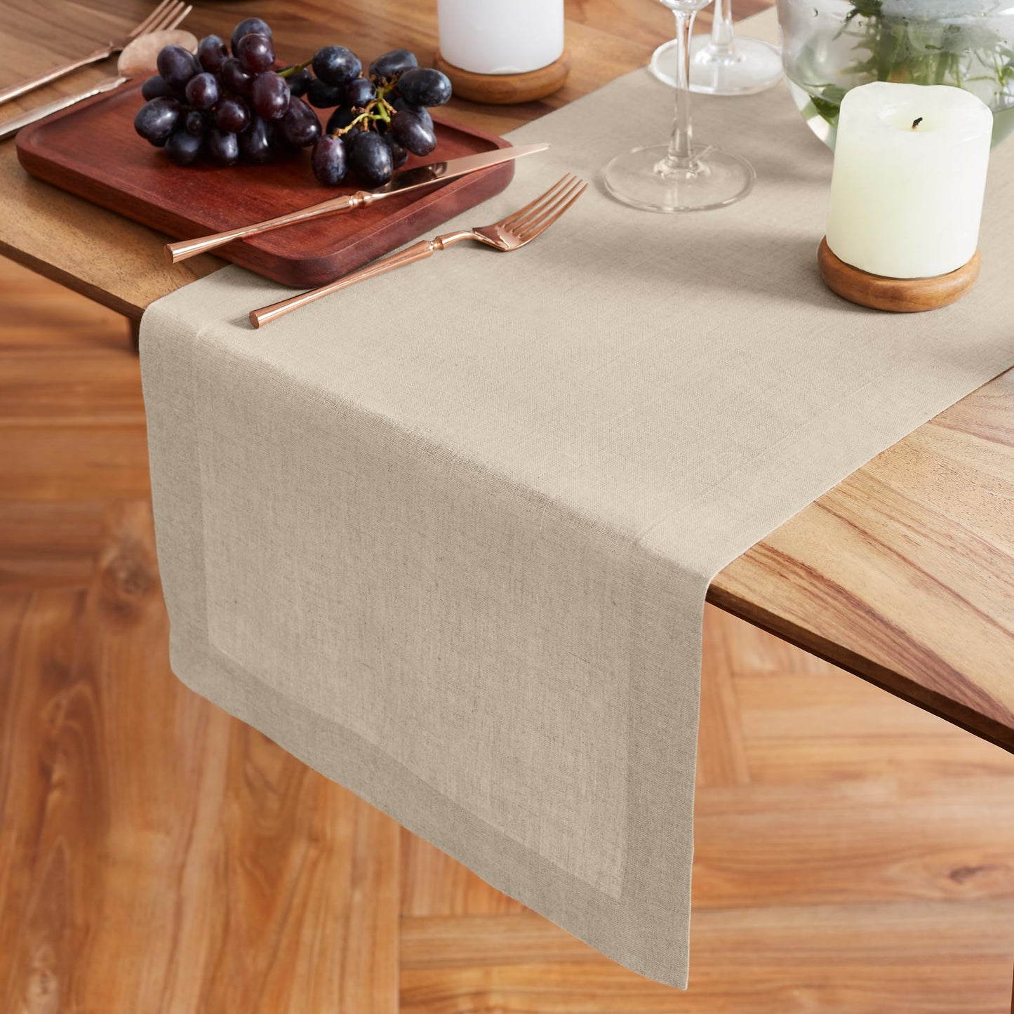 Solino Home 100% Pure Linen Dining Table Runner Cordovan, Sonoma 14 x 48 in | Table Runners for coffee tables, entryway tables and layered dresser styling | prewashed, relaxed drape | OEKO-TEX Certified BST326SOLH