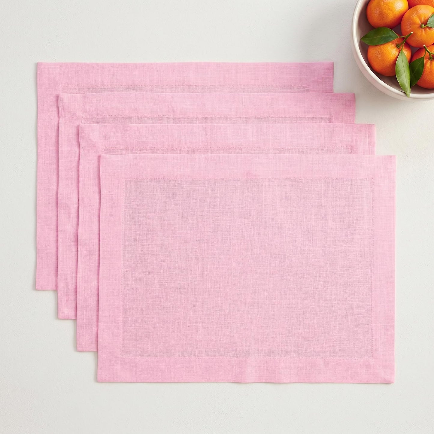 Solino Home 100% Linen Square Placemats White, Fete 14 x 14 in, Set of 4 | Square Table Mats square place settings for daily and festive dining; neatly mitered corners; Pure Linen; OEKO-TEX Certified BST326SOLH