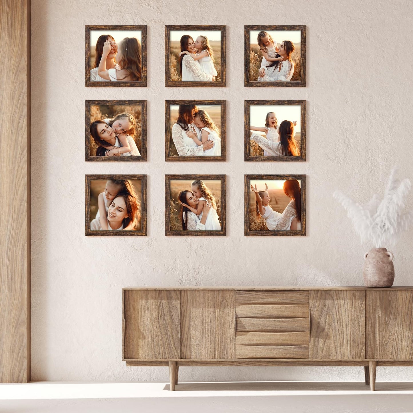 YESKAY 8x10 Picture Frame Set of 9, Display Pictures 5x7 with Mat or 8 x 10 Without Mat, Multi Photo Frames for Wall Mounting or Table Top Display, Blue BST326H