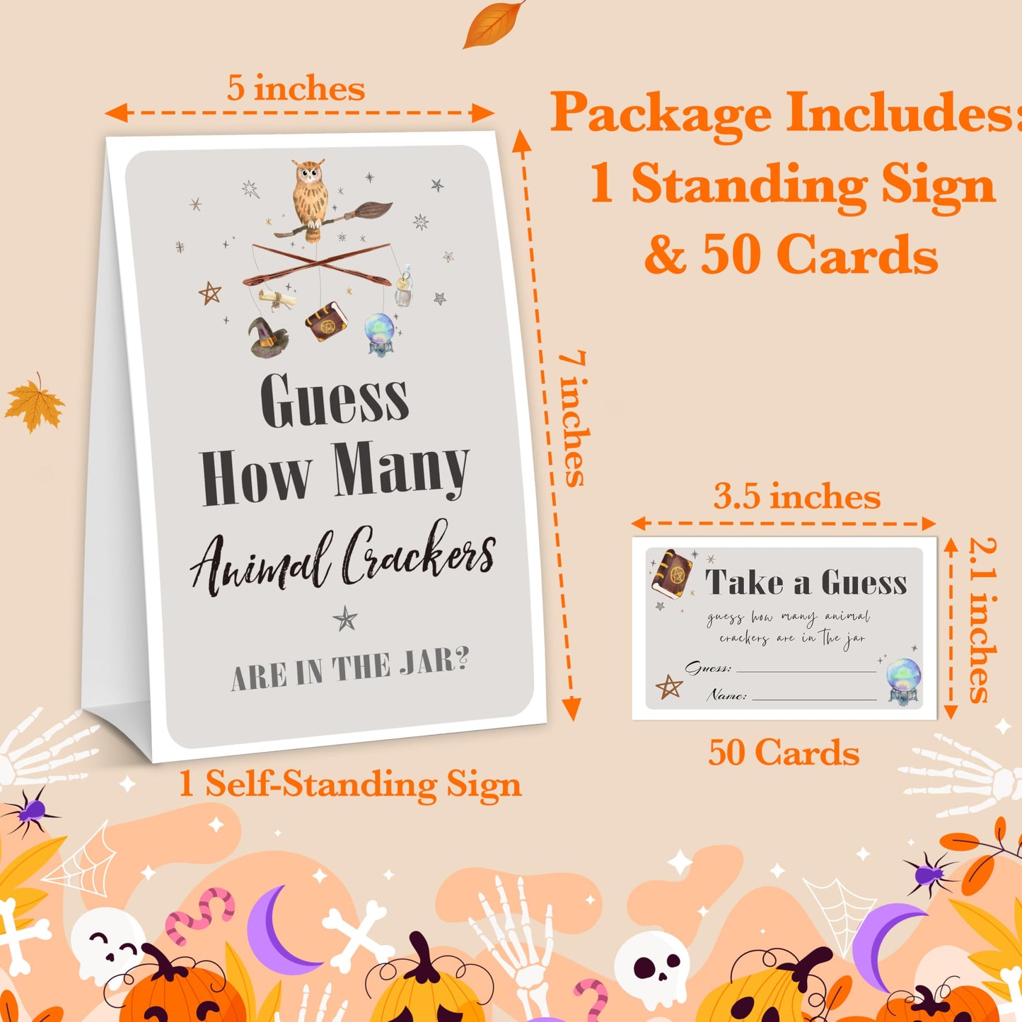 Halloween Baby Shower Measure The Baby Bump, 1 Self-Standing Sign + 50 Tickets for Little Ghost Gender Reveal Announcement Party Favor Supplies - D12 BST326L