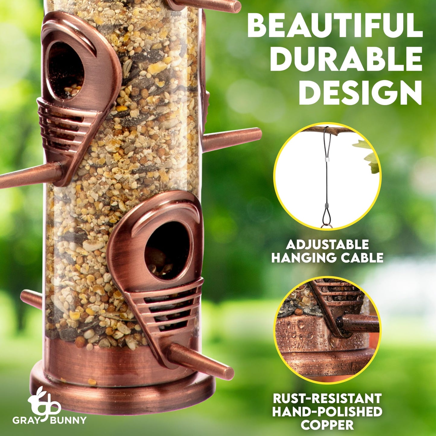 Bird Feeders for Outdoors (Green) Squirrel Proof Hanging Bird Feeder with Locking Lid & Adjustable Hanger RD12