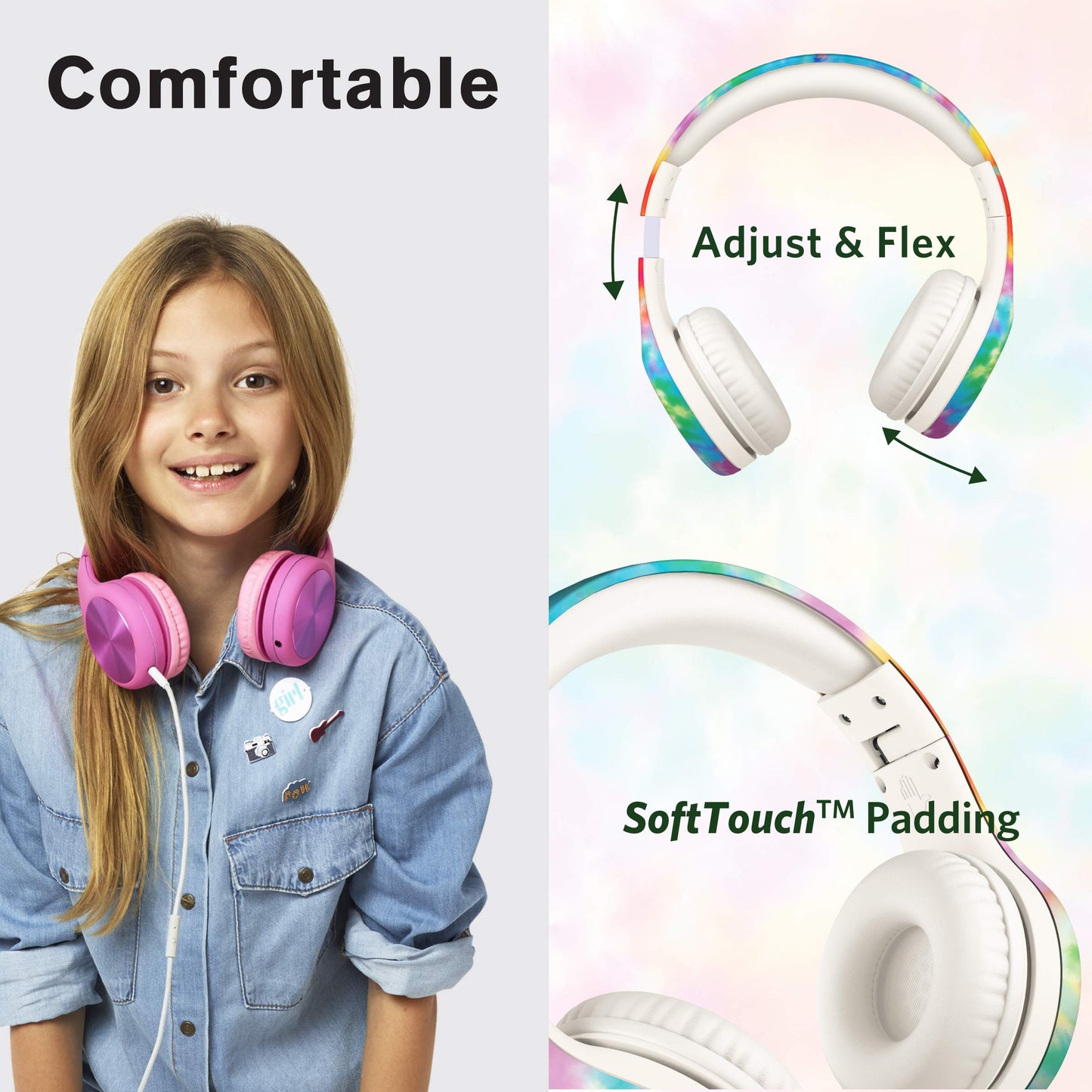 LilGadgets Connect+ Pro Wired Kids Headphones for School with Microphone, Volume Limiting Over-Ear Headset with Cord, SharePort Technology & SoftTouch Padding, Blue