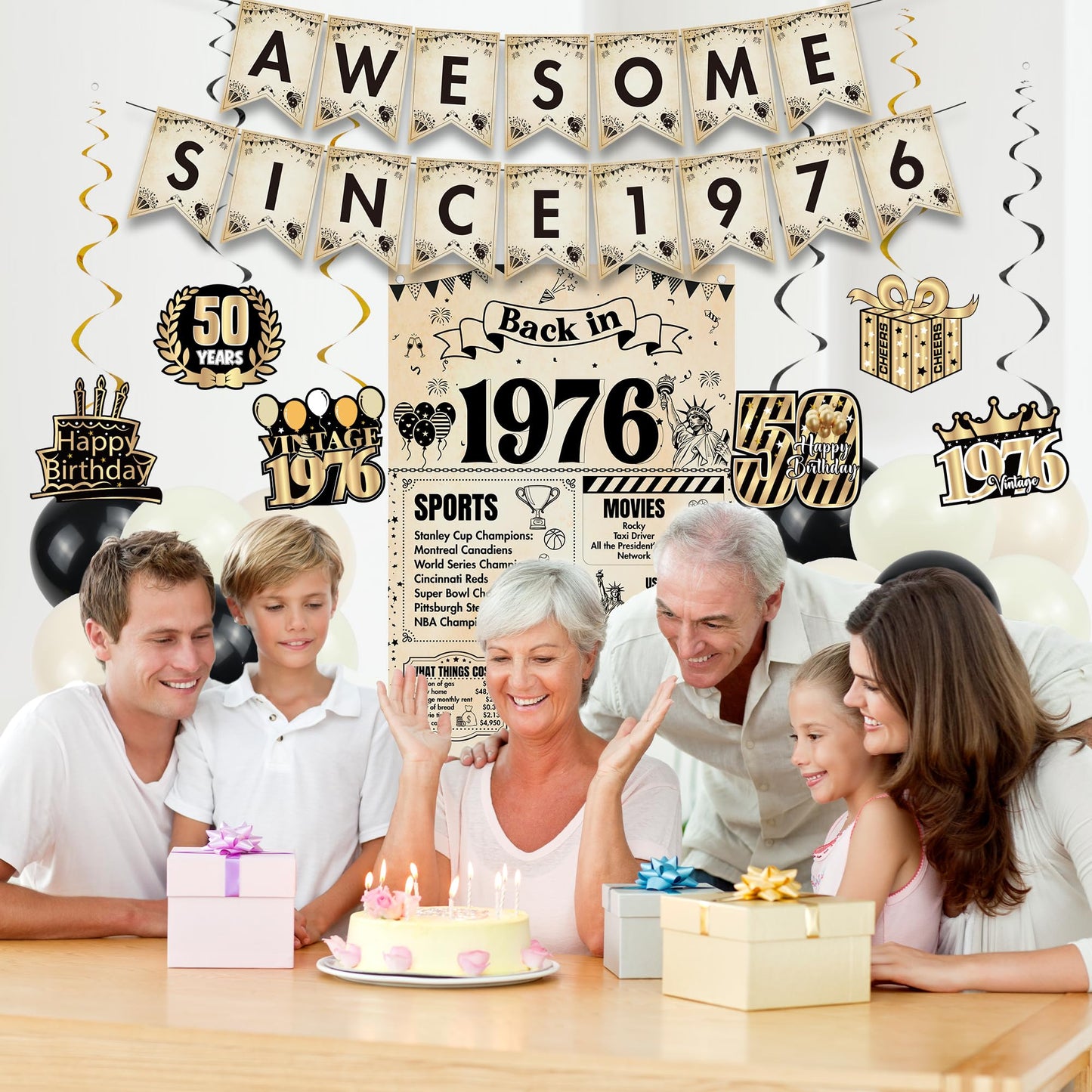 Happy 40th Birthday Decorations Men - 27 Pcs Retro Newspaper Theme Awesome Since 1986 Letter Banners Hanging Swirls Backdrop Latex Balloons for Men Women 40 Years Old Birthday Party Decor Supplies BST326L