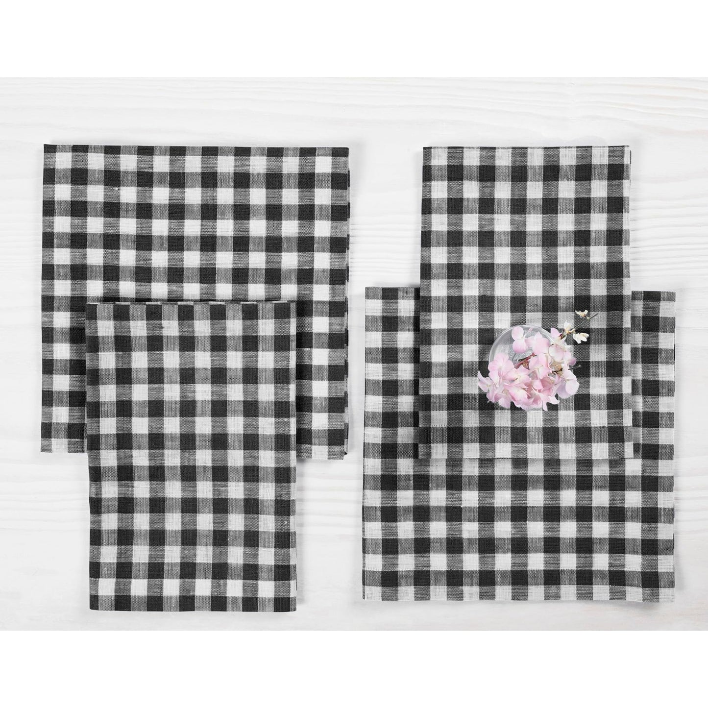 Solino Home 100% Linen Napkins Hydrangea Blue Check, 20 x 20 in, Set of 4 | Gingham Check Cloth Napkins for everyday meals, hosting and gifting; gingham checkered weave; Pure Linen; OEKO-TEX Certified BST326SOLH