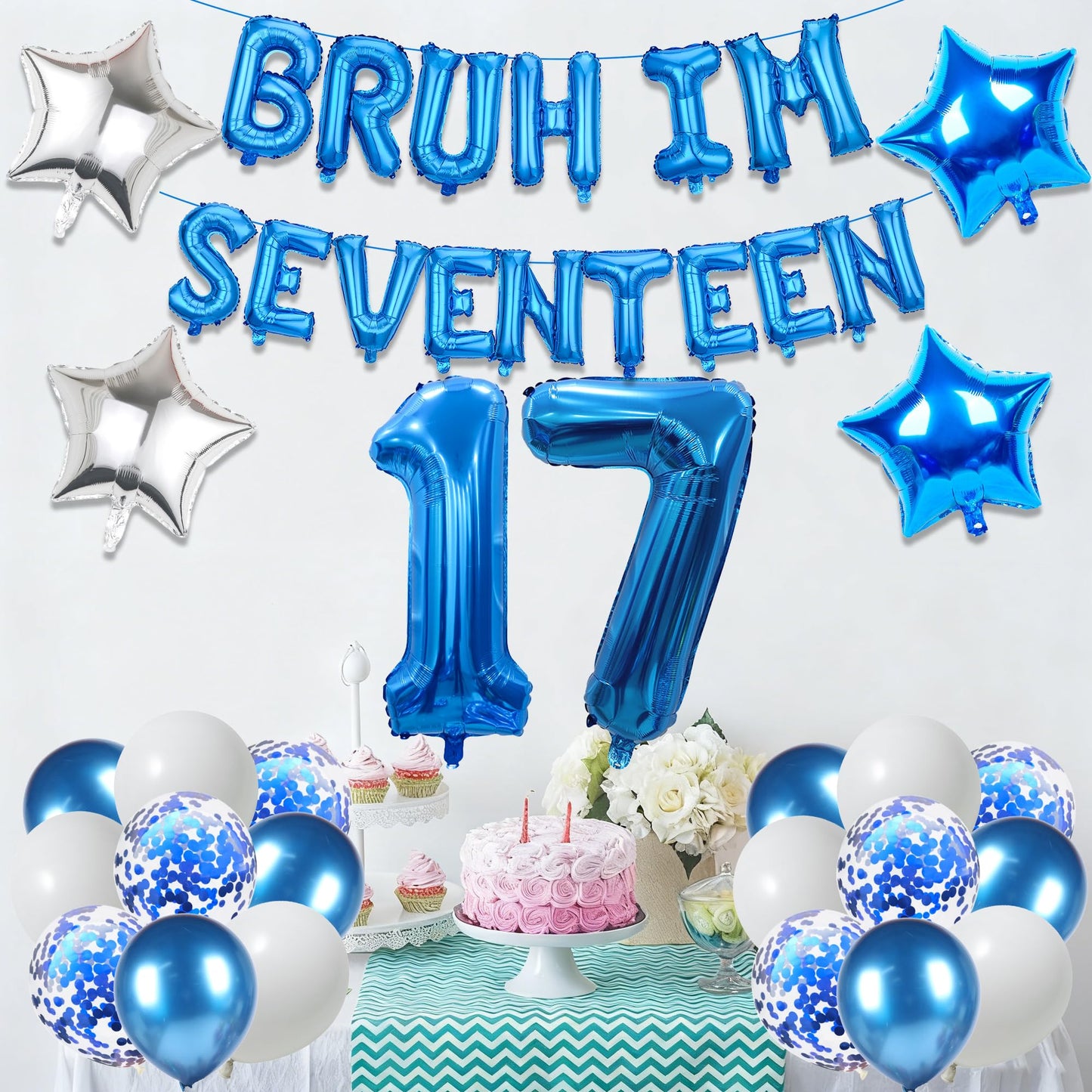 9th Birthday Decoration Balloon Banner - 33 Pcs Blue Bruh Im Nine Letter Banners Number 9 Star Foil Latex Balloons for Boys And Girls Happy Birthday Celebration Party Decor Supplies BST326L