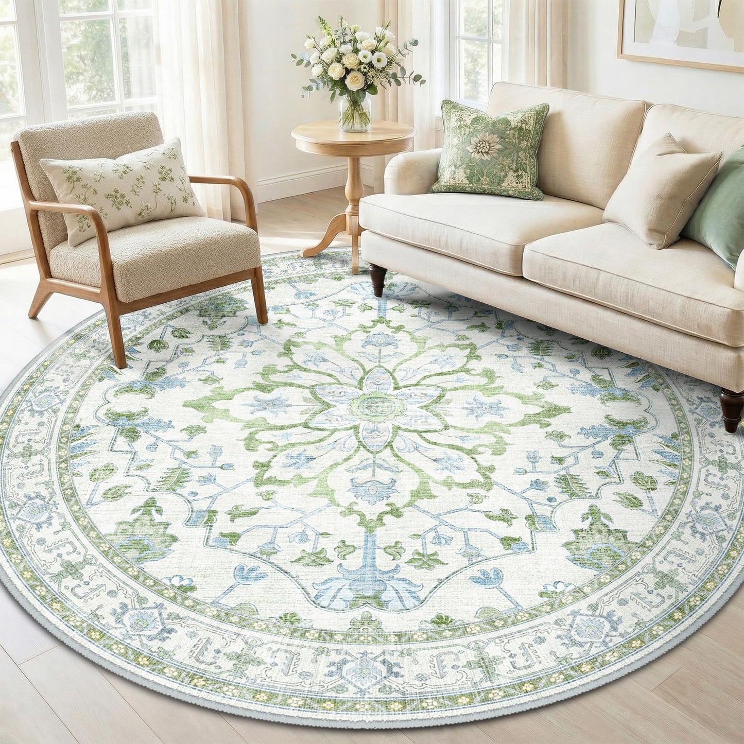RELEANY Area Rugs Runner 2'x6' Washable Non-Slip, Floral Vintage Distress Medallion Carpet for Kitchen Hallway Bedroom Beside Laundry Room Bathroom, Teal Green Lake Blue Turquoise DD1210