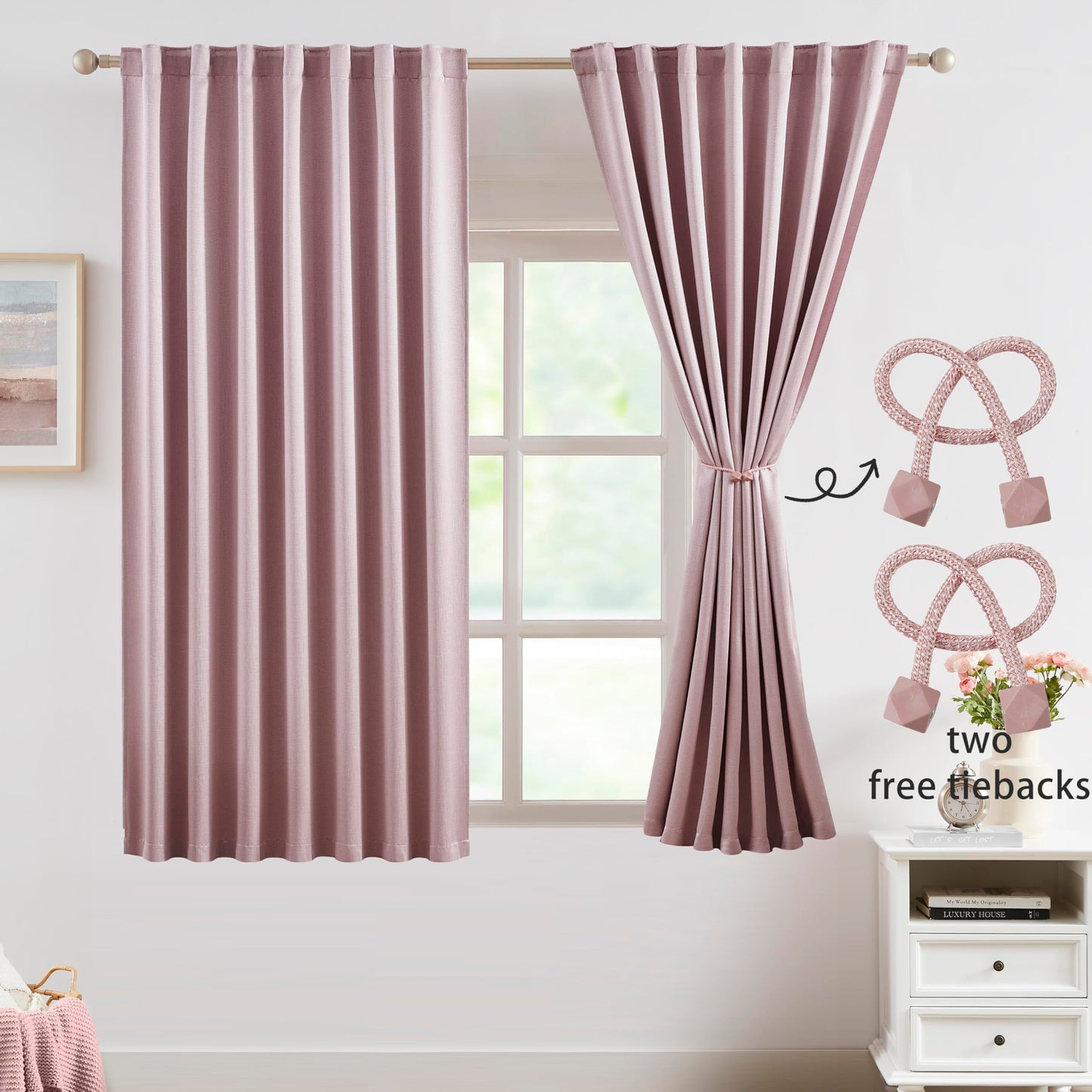 Bujasso Gray Jacquard Blackout Window Curtain Panels, 54" Wx84 Lx2 | Back Tab Rod Pocket with Magnetic Tiebacks,Thermal Insulated,85% Room Darkening Light Blocking Drapes for Bedroom Living Room BST326H