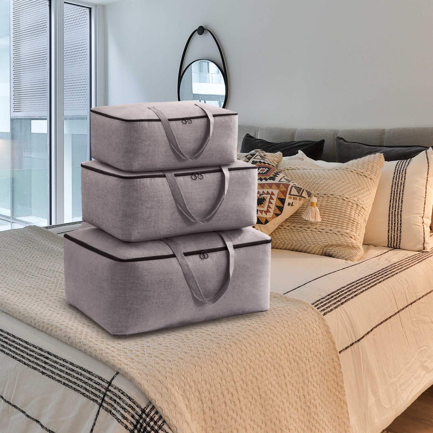 Surblue Clothes Storage Bag Organizer with Durable Handles Thick Fabric Large Capacity for Blanket Comforter Clothing Bedding (Navy, M) BST326H