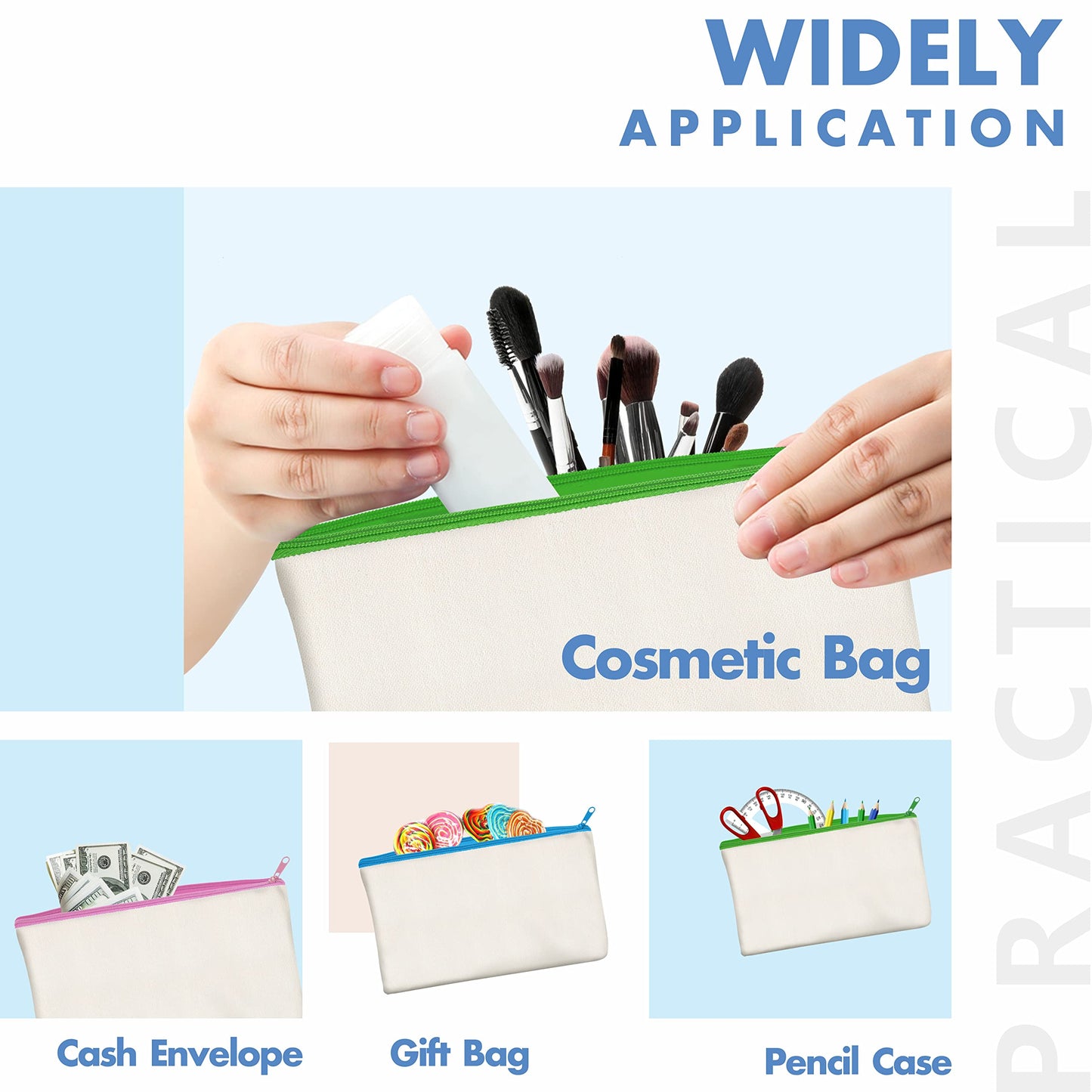 8 Pack Canvas Colorful Zipper Bags, DIY Craft Bags Travel Canvas Makeup Pouches for Cosmetic Toiletry Stationery Storage (Beige, 8.3” x 4.7”) BST220