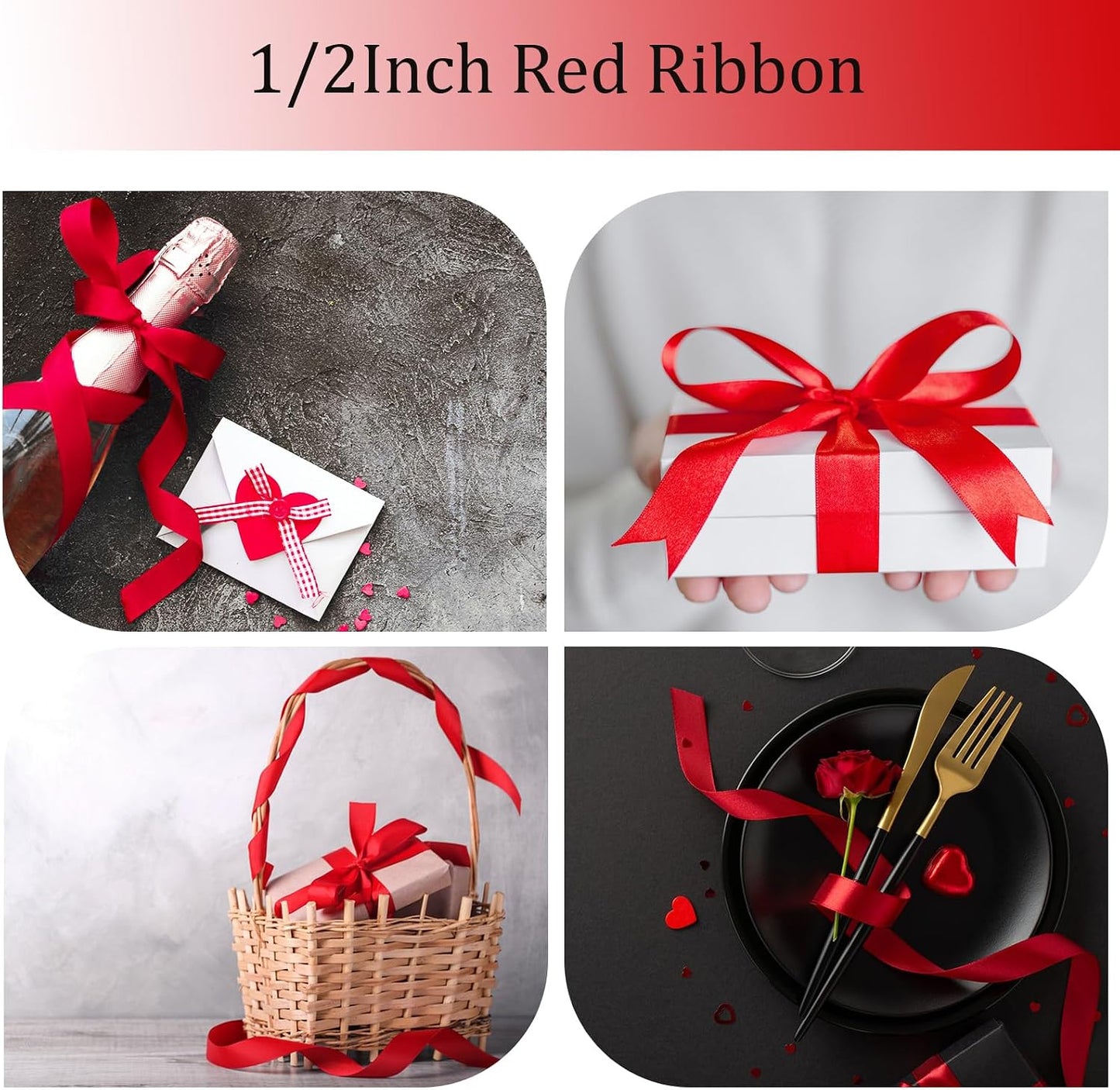 OMAIGAR Red Ribbon 1/2 Inch Width, Solid Satin Ribbons with 25 Yards Length Silk Fabric for Gift Wrapping or Wedding Party Birthday Decoration - Red,1/2 Inch x 25 Yards BST326L