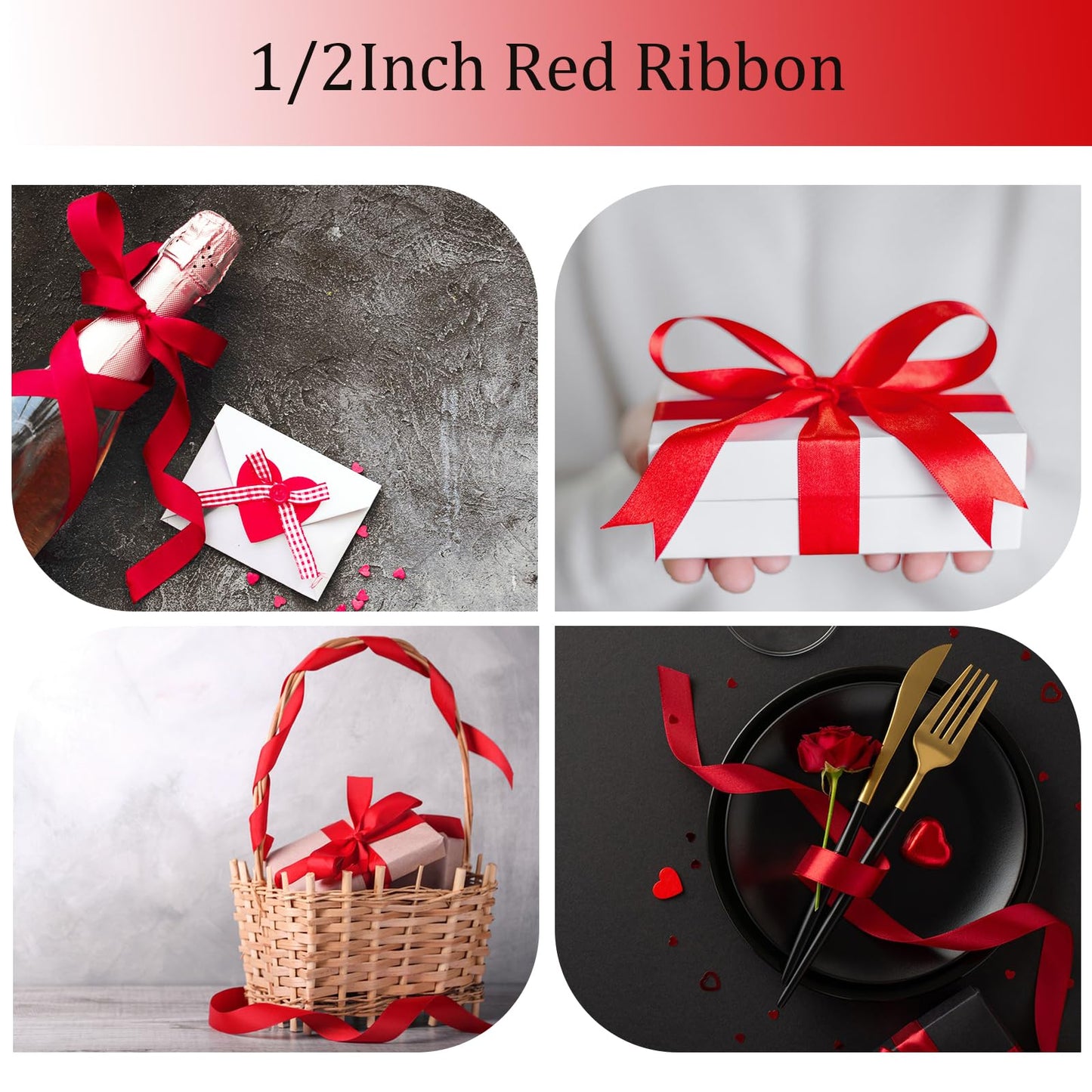 OMAIGAR Red Ribbon 1/2 Inch Width, Solid Satin Ribbons with 25 Yards Length Silk Fabric for Gift Wrapping or Wedding Party Birthday Decoration - Red,1/2 Inch x 25 Yards BST326L