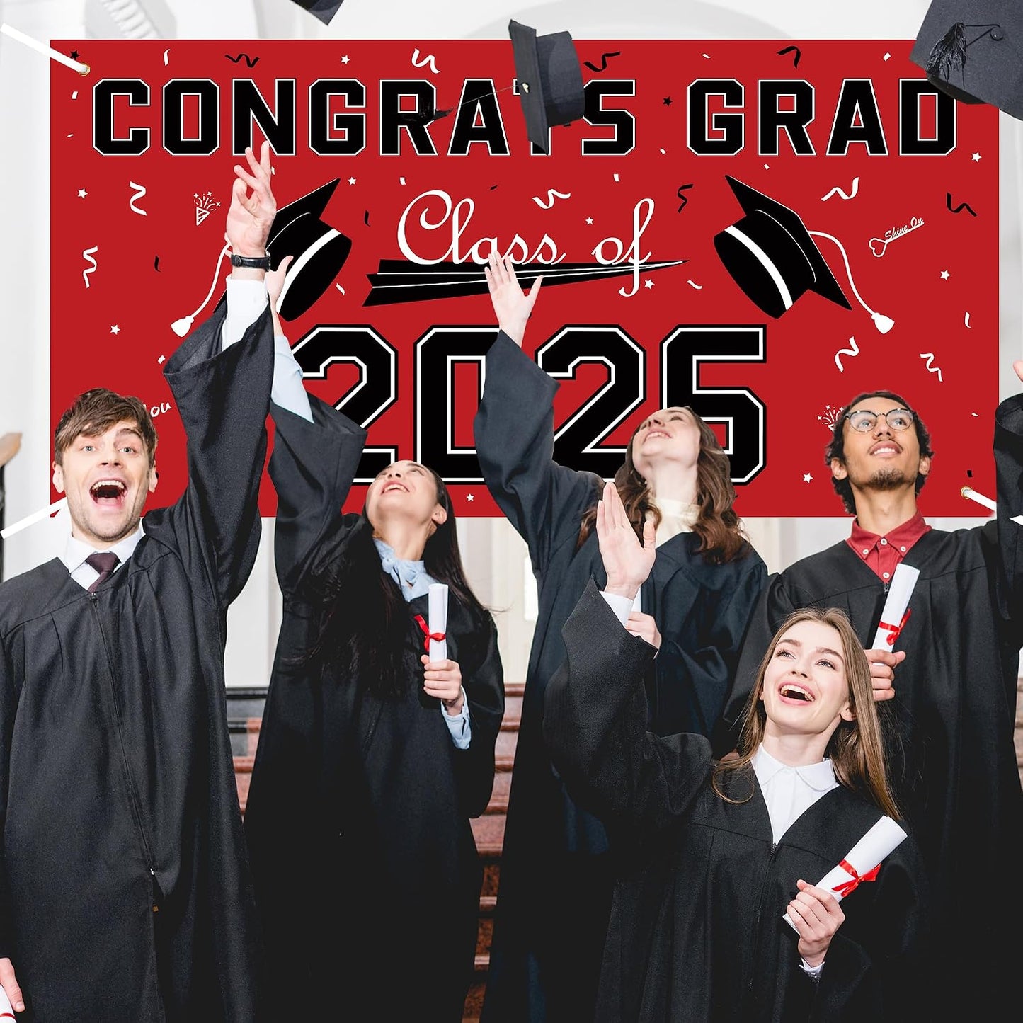 Graduation Decorations 2026 2027 - Red Polyester Graduation Backdrop - Graduation Party Decorations - Congrats Grad Banner - Graduation Decorations Class of 2026,Graduation Party Favors Supplies Yard Sign WN420