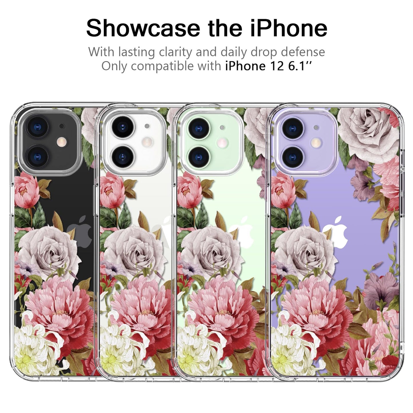 bicol for iPhone 12 Pro Max Case with Screen Protector and Camera Lens Protector - Fashionable Flower Floral Designs for Women Girls - Shockproof Acrylic Clear Phone Cover 6.7" - Blooming Flowers WN420