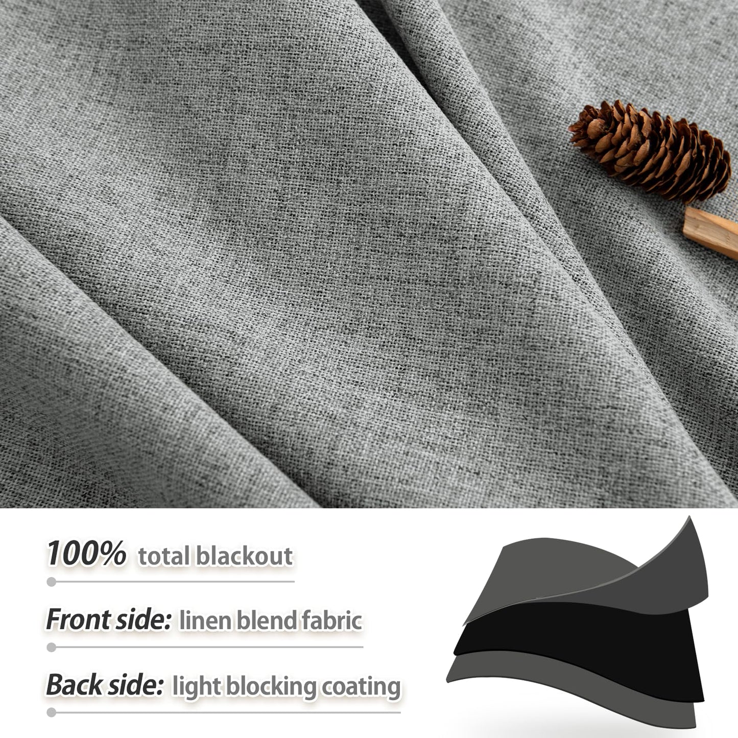 PANGSINNE Short Curtains for Windows Bathroom, 100% Blackout Linen Boho Back Tab Pleated Cafe Curtains for Kitchen Bedroom, 54 Inch Length 2 Panels Set, Dusty Blue BST326H