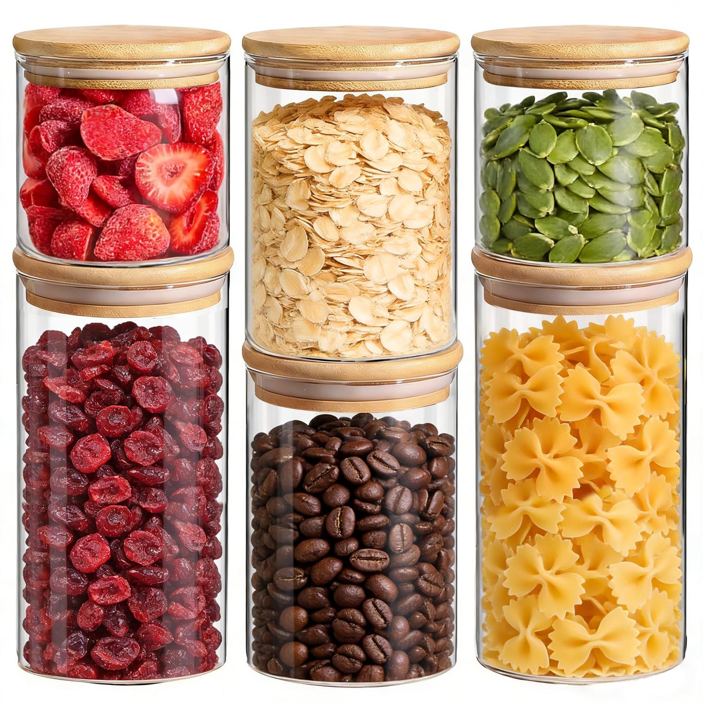 ComSaf Glass Storage Containers With Lids 0.5 Qt, 6 Pack Small Glass Jars | Small Glass Containers, Spice Jar 15oz, Candy, Family Snack Storage, Coffee Bar Organization, Size For Subpackage, BPA Free BST220