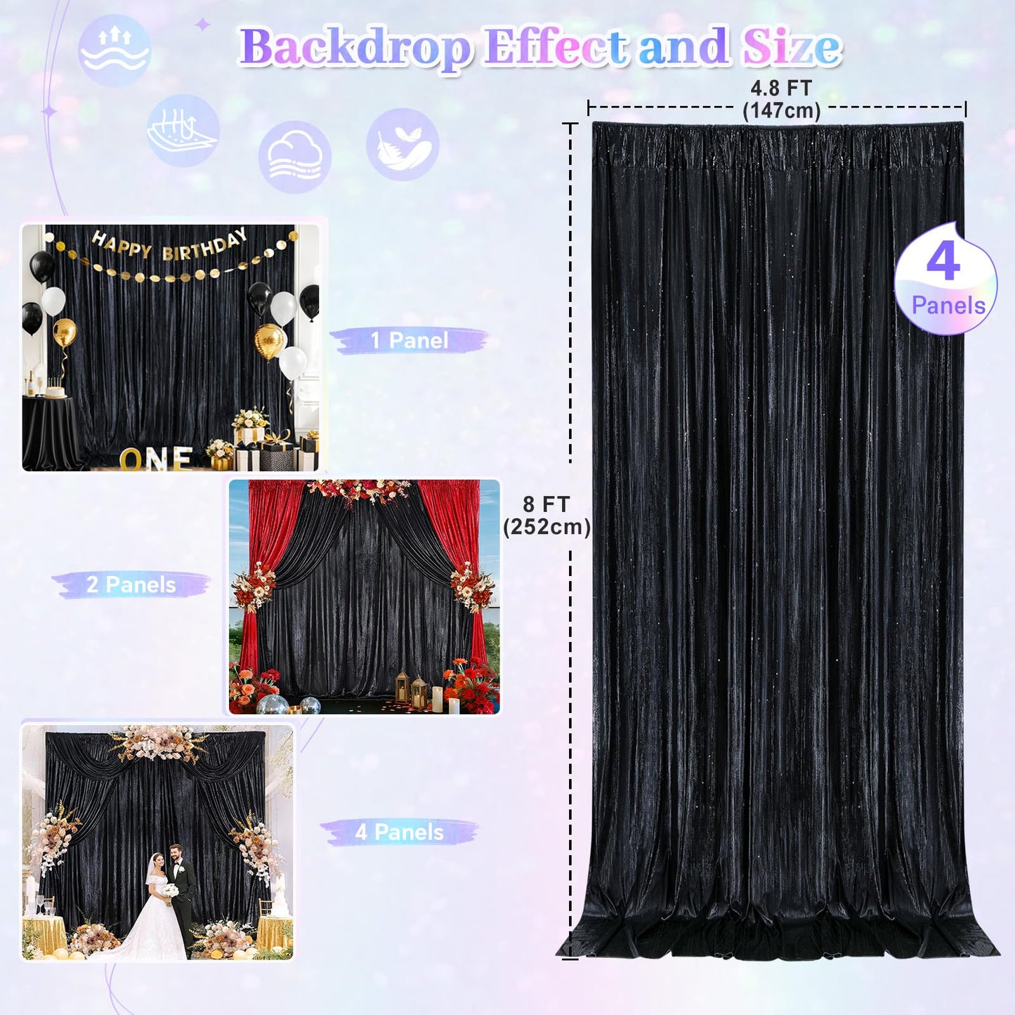 Gold Backdrop Curtains for Birthday Party: 4.8ftx8ft Sequin Background Baby Shower Curtain Drapes for Graduation Arch Backdrop WN420