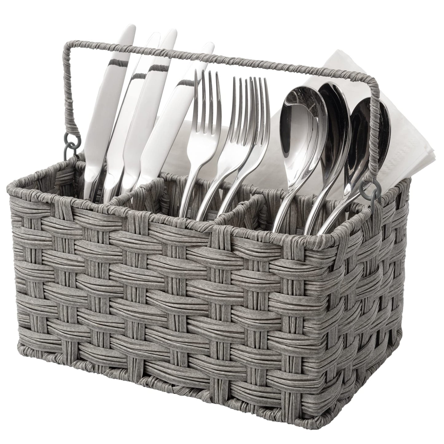 GRANNY SAYS Wicker Utensil Caddy - Picnic Basket with Handle, Organizer for Kitchen Table or Cabinet, Silverware Holder for Parties BST220