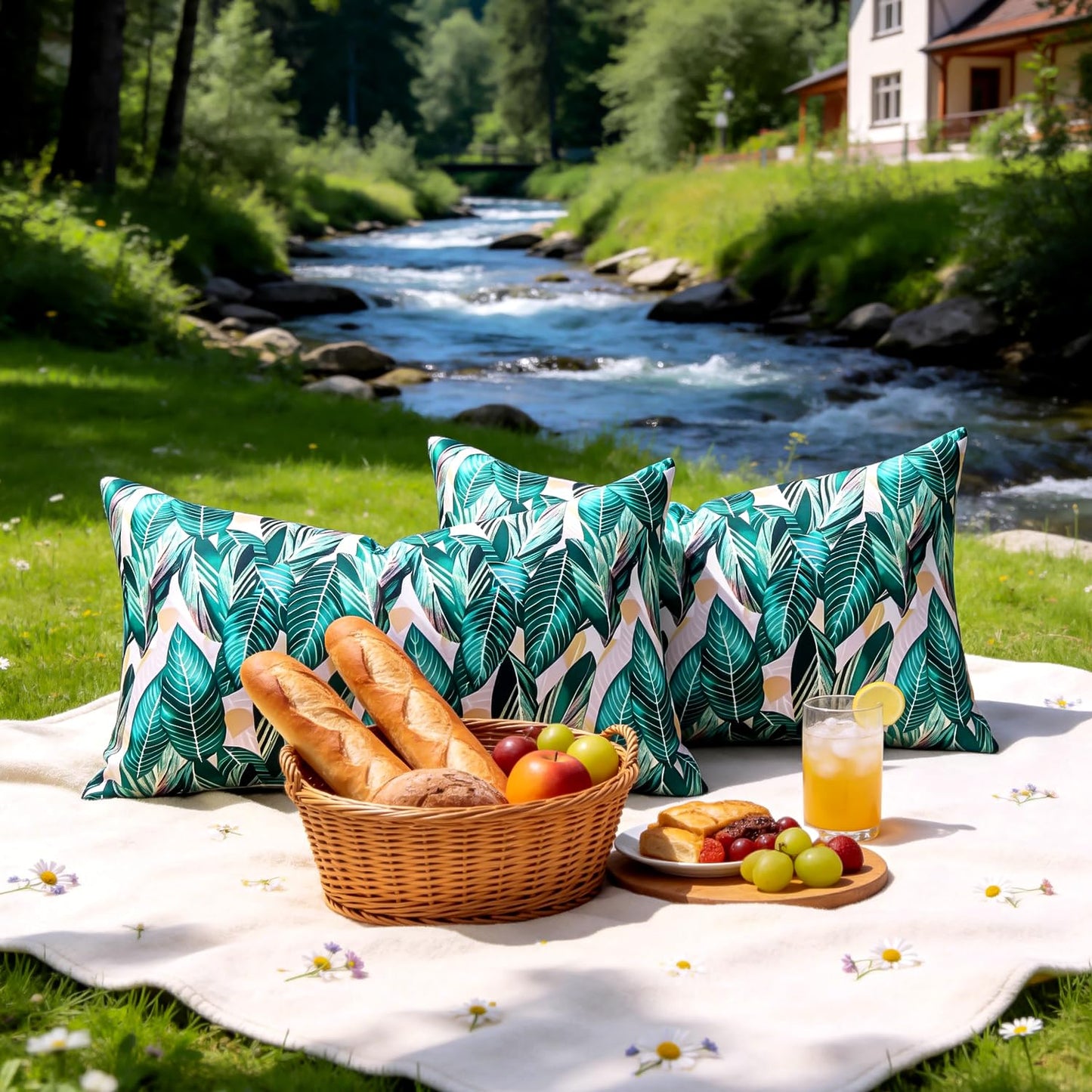 Outdoor Waterproof Pillow Covers Summer Decorative Throw Pillow Covers Tropical Leaf Couch Covers 20x20 Set of 2 Square Outdoor Floral Cushion Cases for Patio Furniture Garden Tent Balcony Bench BST220
