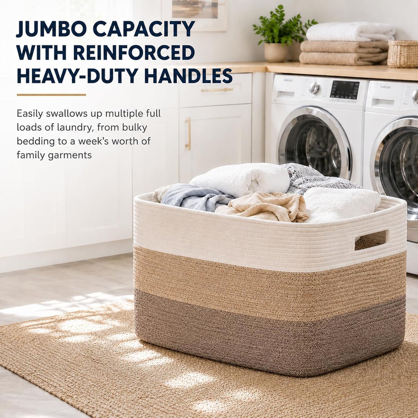 OIAHOMY Large Blanket Basket, 22”x17”x12” Rectangle Woven Baskets RD12