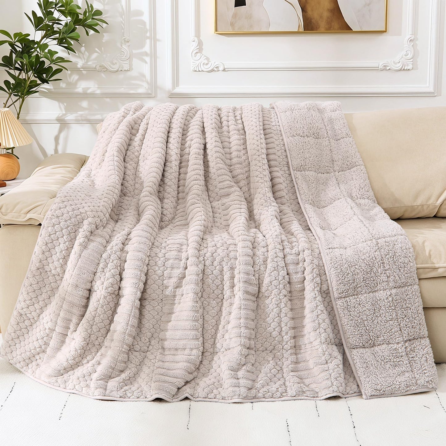 Cottonblue Sherpa Fleece Weighted Blanket for Adults 15 lbs 48x72in Soft | Cozy Flannel Weighted Throw Blankets Full Size for Calming Sleeping Relaxing, Warm Fuzzy Bed Sofa Heavy Blanket Washable,Grey BST202
