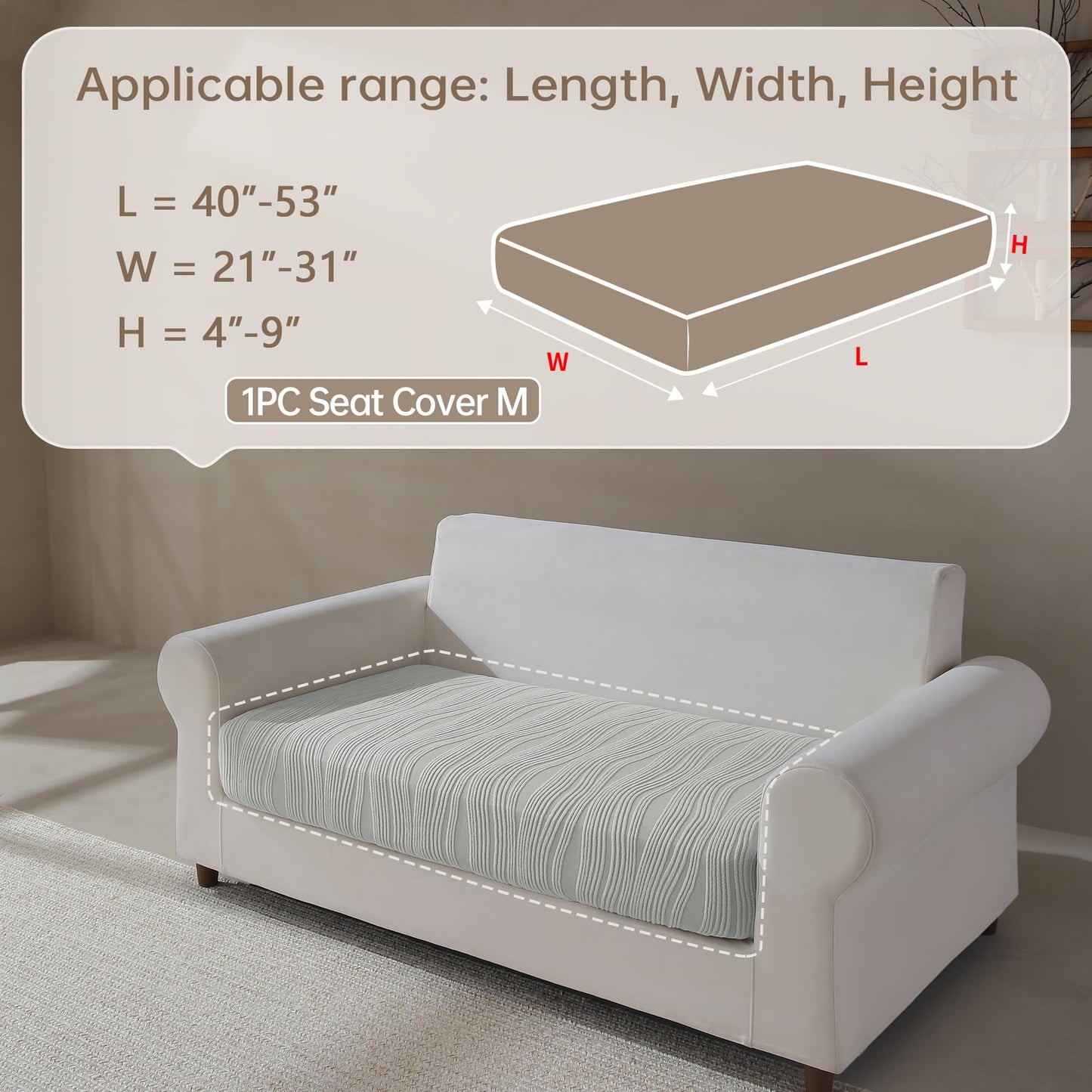 QIANMEW Couch Cushion Covers, Super Stretch Washable Sofa Slipcovers for L Shaped & Modular Seats, Pet-Friendly Furniture Protector with Stripe Design, (2 Seat Covers S, Dark Gray) BST326H