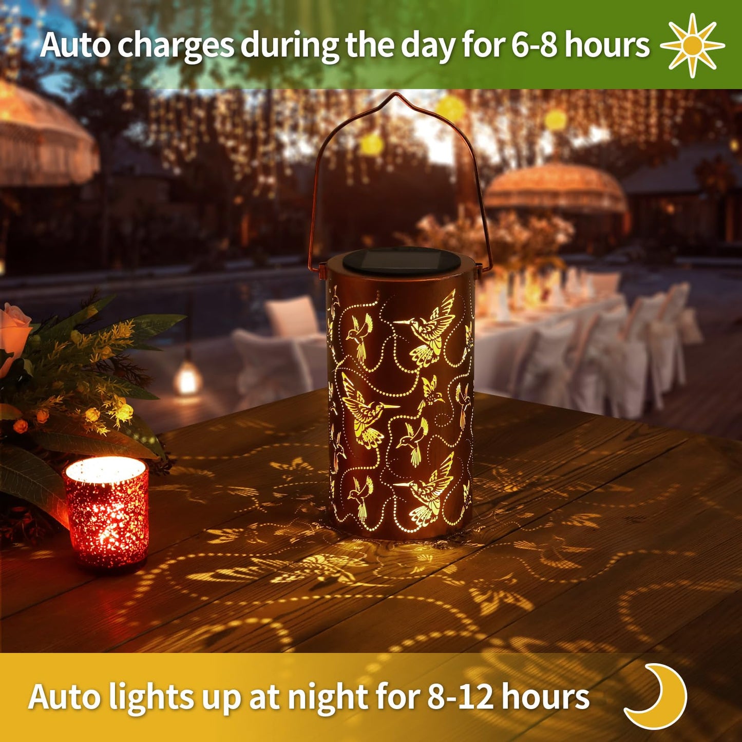 Solar Lanterns Outdoor Waterproof Butterfly Garden Decor Birthday Gifts for Women Mom Grandma, Hanging Solar Lights Metal Lantern Decoration Outside for Yard, Patio, Backyard, Porch