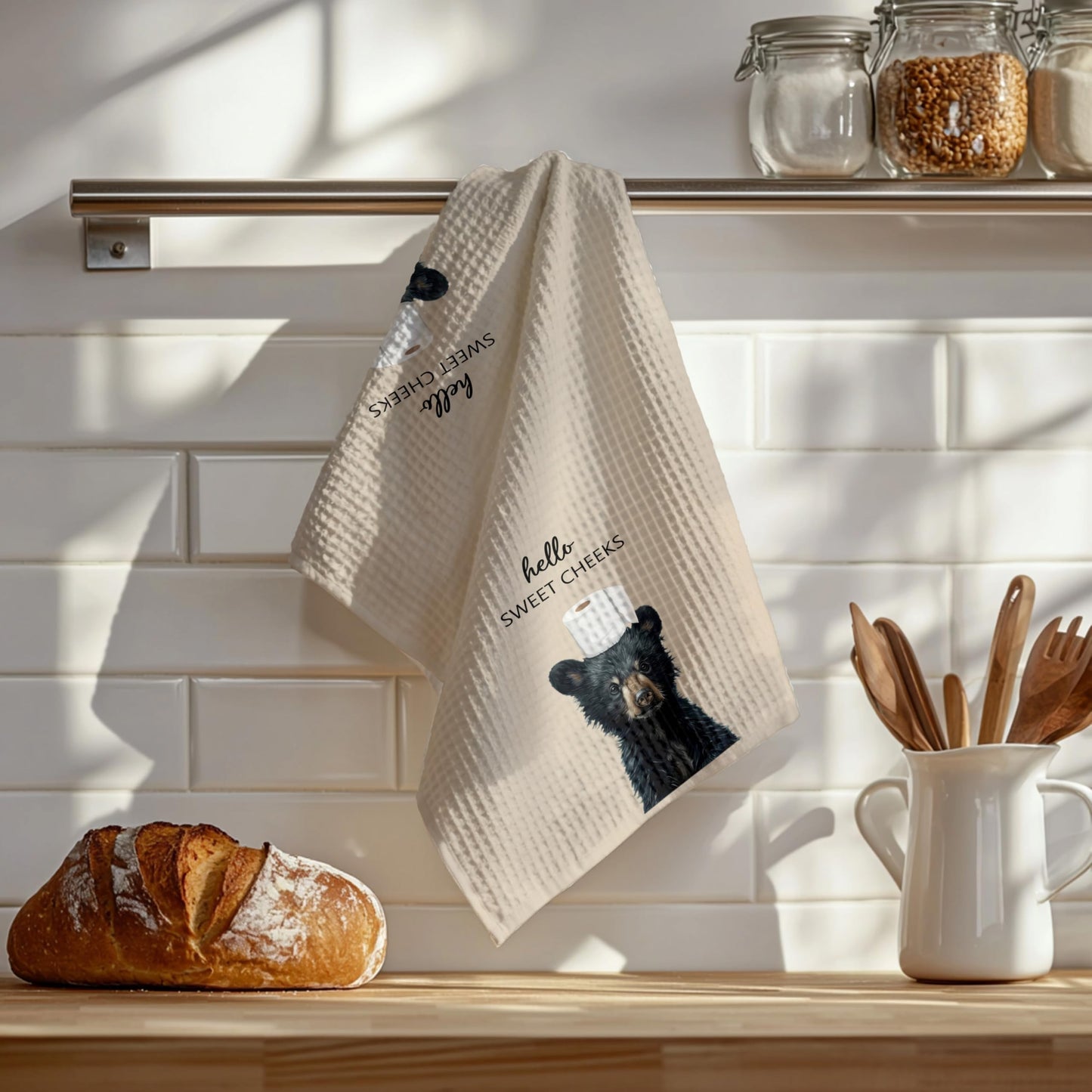 Funny Bear Bathroom Hand Towels Set of 2, Hello Sweet Bear Bathroom Decor, Funny Wild Animal Hand Towels for Washroom Restroom Decor, 16x24 Inch BST326L