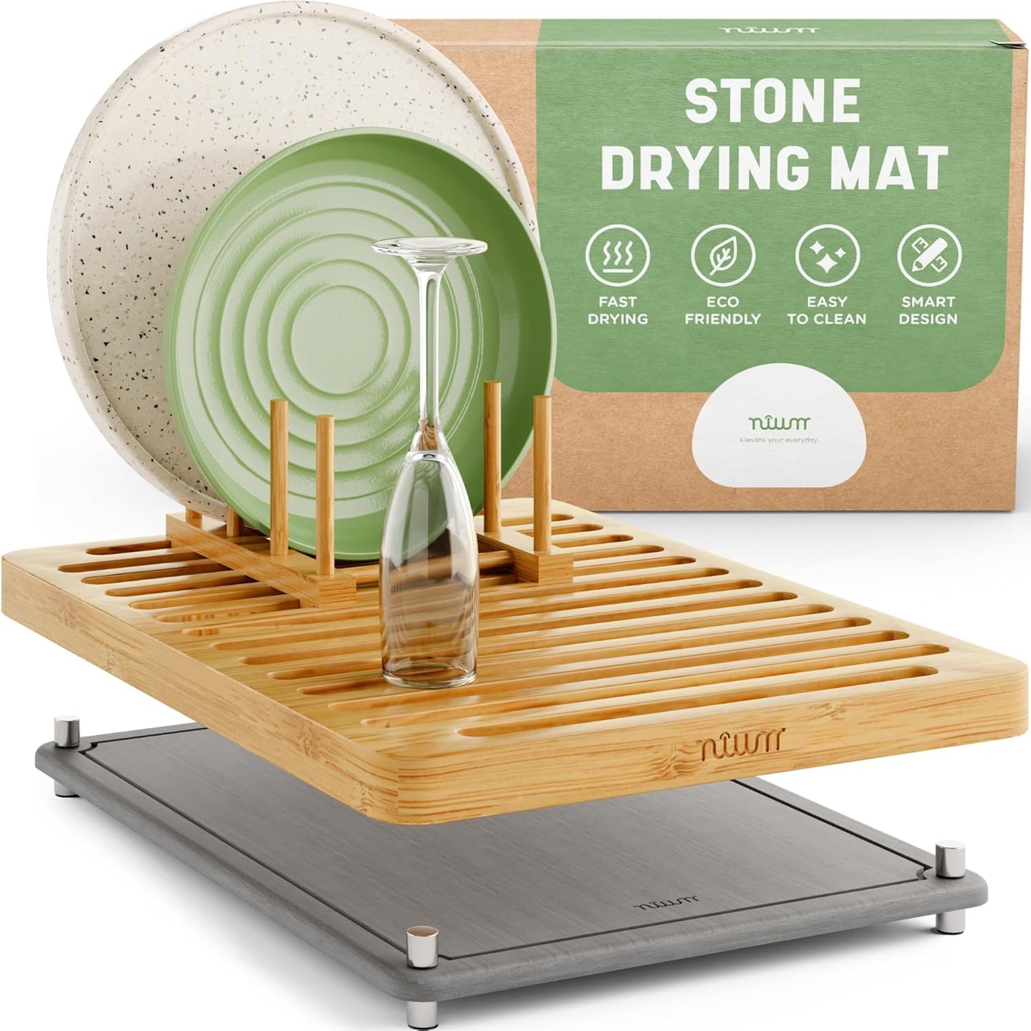 NIUM Stone Drying Mat for Kitchen Counter & Bamboo Rack 98