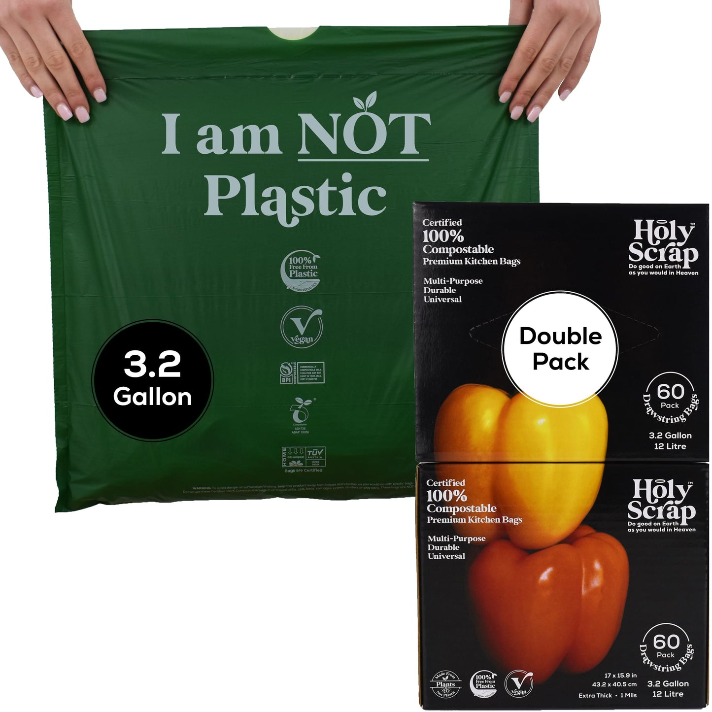 Small Compostable Trash Bags - 2.6 Gallon, 100 Pack, 100% Plastic-Free Decomposing Kitchen Food Waste Trash Can Bags & Liners, Thick Countertop Garbage, Bathroom & Bio Bin Bags