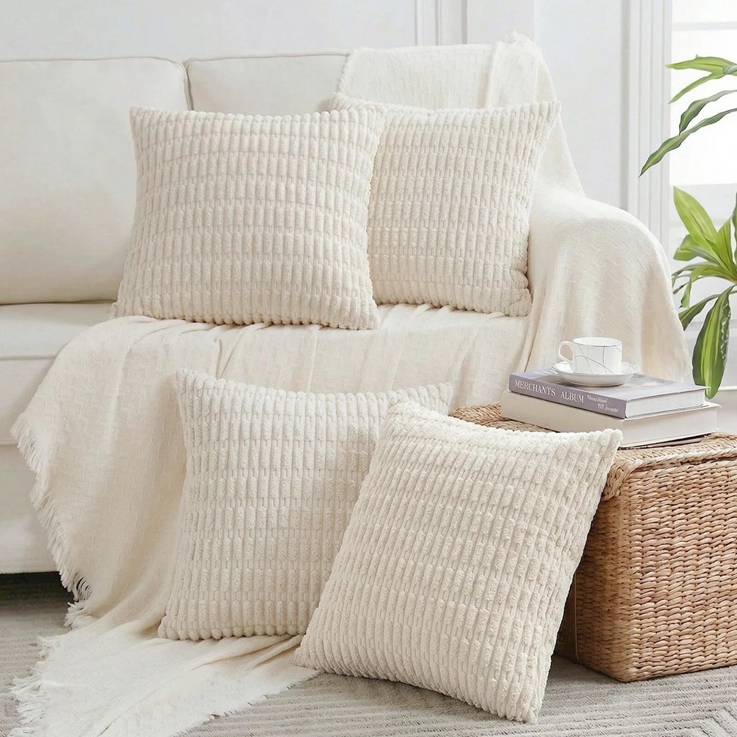 Fancy Homi 4 Packs Decorative Throw Pillow Covers for Living Room Couch Bed, Modern Farmhouse Boho Home Décor Accent Cushion Case, 26" x 26", Peach BST220