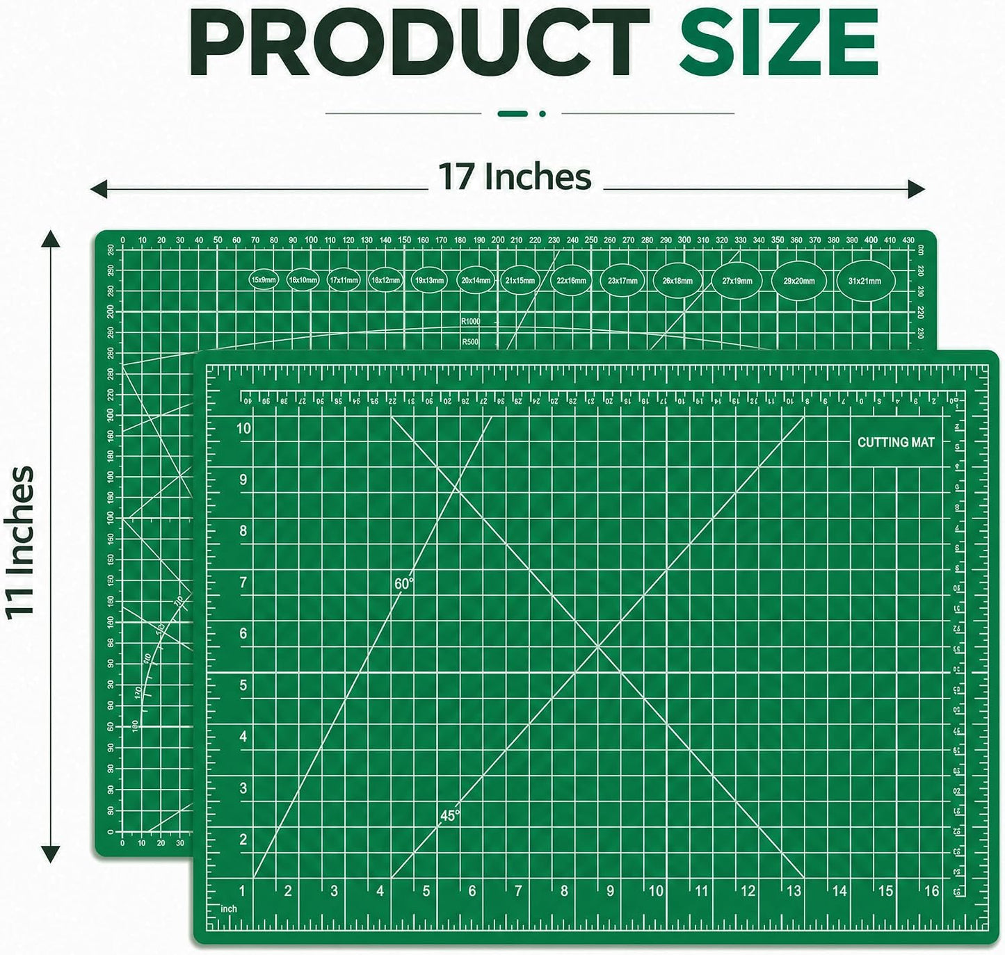 Self Healing Cutting Mat 11x17 Inch (A3) - Double Sided 5-Ply Craft Board for Sewing, Quilting, Scrapbooking & Fabric Cutting - Heavy Duty Hobby Desk Protector Pad, Green BST326H