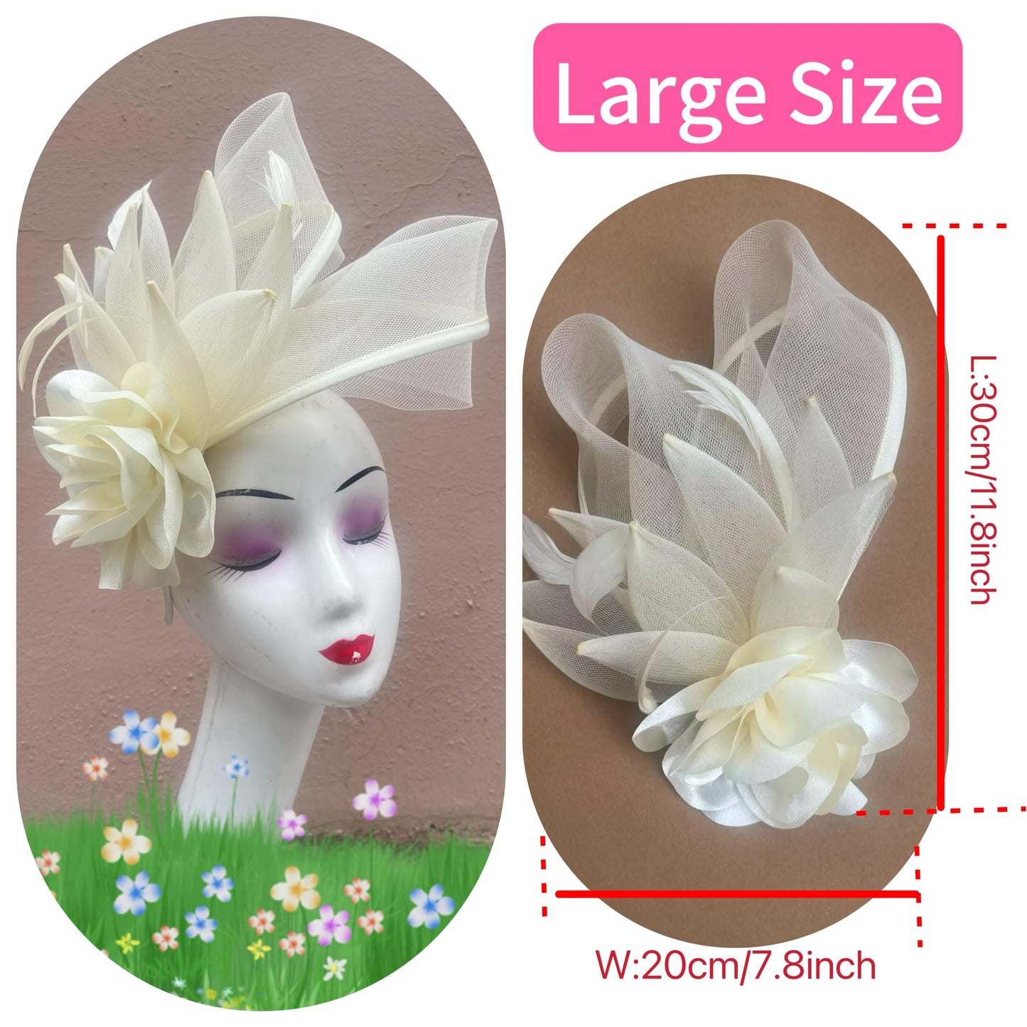 SAFERIN Fascinators Hat Flower Mesh Ribbons Feathers on a Headband and a Clip Tea Party Headwear for Girls and Women WN420