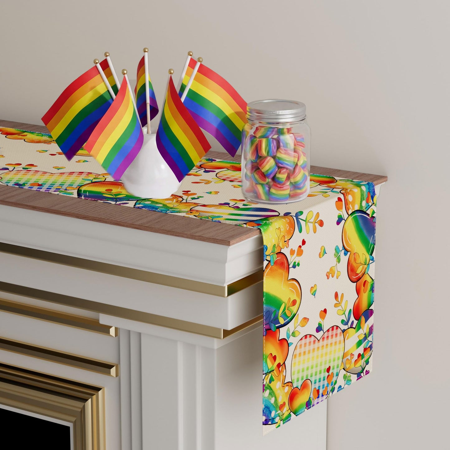 XCHI Love Heart Rainbow LGBTQ Pride Day Table Runner Inclusion Gay Equality Table Decoration for Party Home Kitchen Dining Holiday Decor 13x72 Inch BST326L