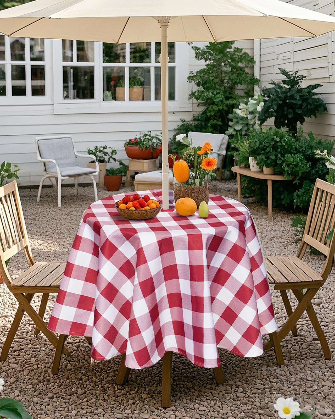 Eternal Beauty 52” Round Tablecloth Waterproof Outdoor Tablecloth with Umbrella Hole Zipper for Spring Summer Patio Picnic Tables (Tropical Palm Leaf) BST326H