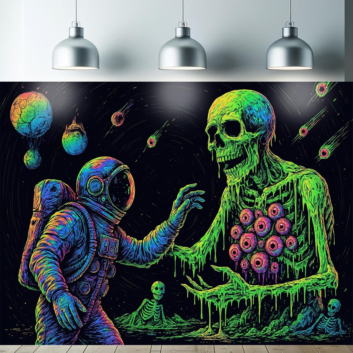 Starlit Patio Astronaut Blacklight Tapestry Trippy Forest Moon Vortex UV Reactive Galaxy Wall Hanging Psychedelic Space Poster Fluorescent Sci Fi Room Decor for Bedroom Dorm Gaming Lounge 78 x 59 Inch BST220