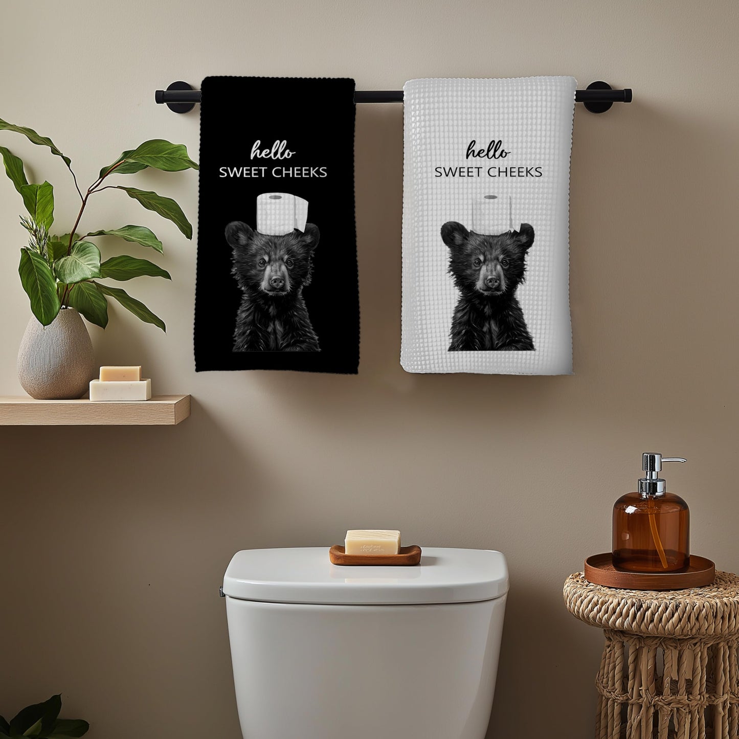 Funny Bear Bathroom Hand Towels Set of 2, Hello Sweet Bear Bathroom Decor, Funny Wild Animal Hand Towels for Washroom Restroom Decor, 16x24 Inch BST326L