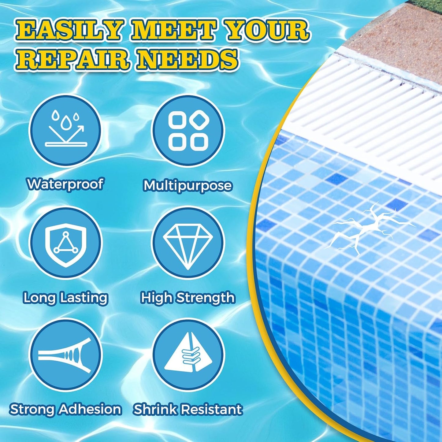 Pool Putty, 2 Part High Strength Epoxy Putty for Underwater or Above Fast Repair Leaks, Cracks, Filling, Pool Putty for Leaks Underwater, Tile, Fiberglass, Concrete, Cement and Other Surfaces BST220