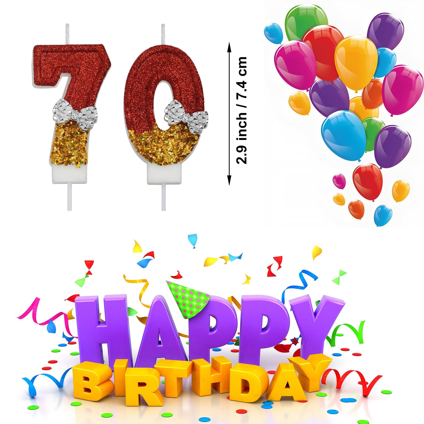 70th Birthday Candles, Pink 70 Year Old Number Birthday Candles for Women, Happy Birthday Party Cake Topper Decoration Gifts for 70th Wedding Anniversary Celebration BST220